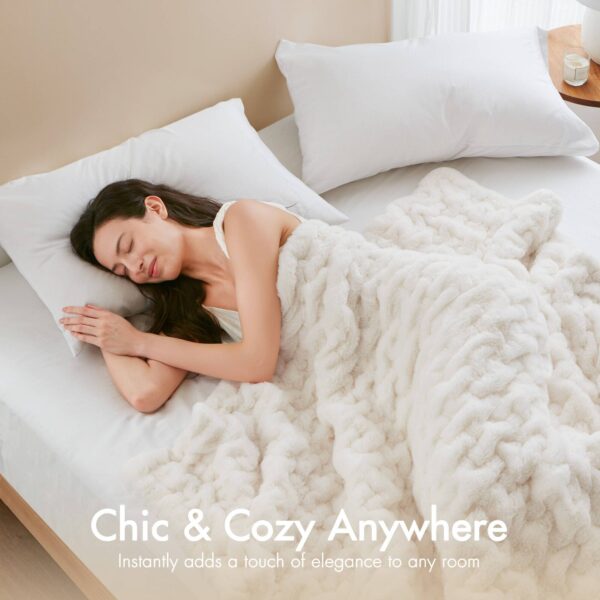 Soft Warm Ruched 50x60" Throw Blanket, Ivory: Throw Blanket - Image 2