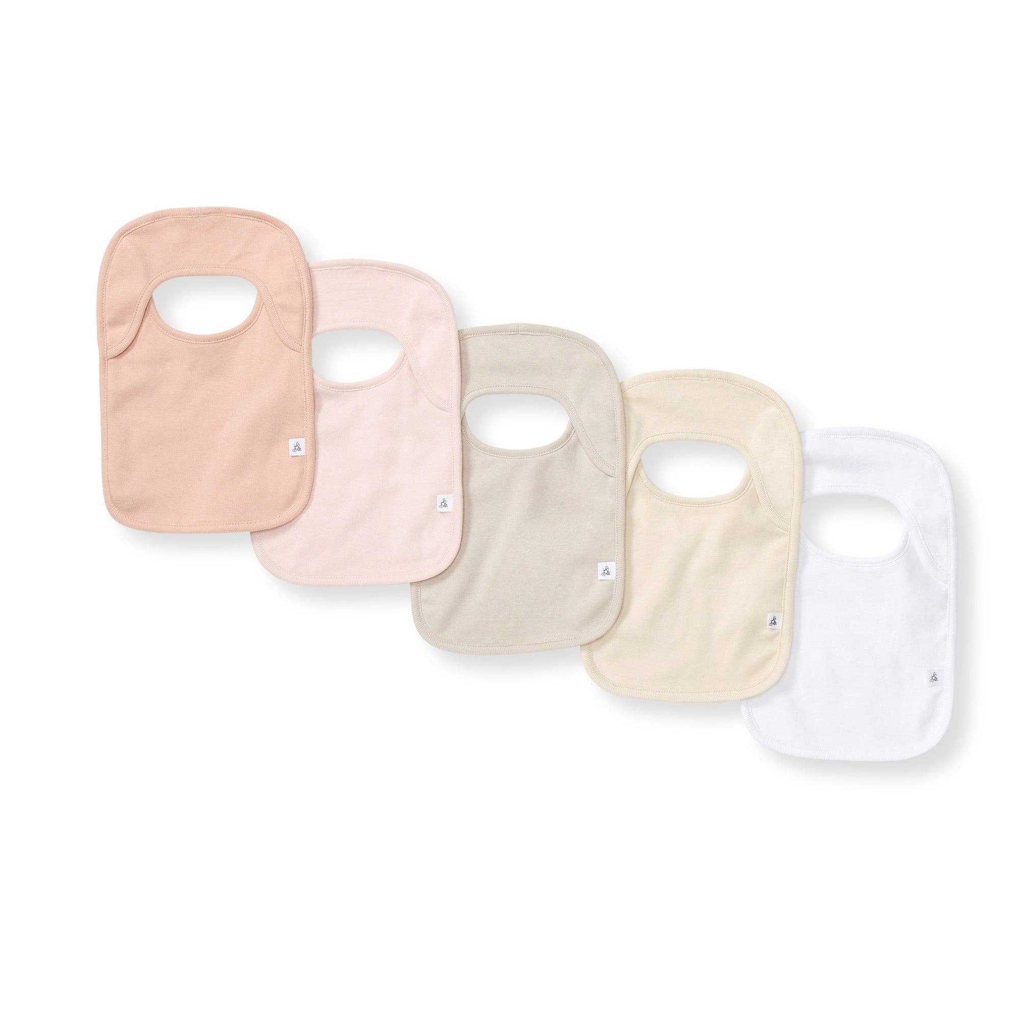 Set of 5 Solid Lap Shoulder Bibs: Pink Sand, One Size