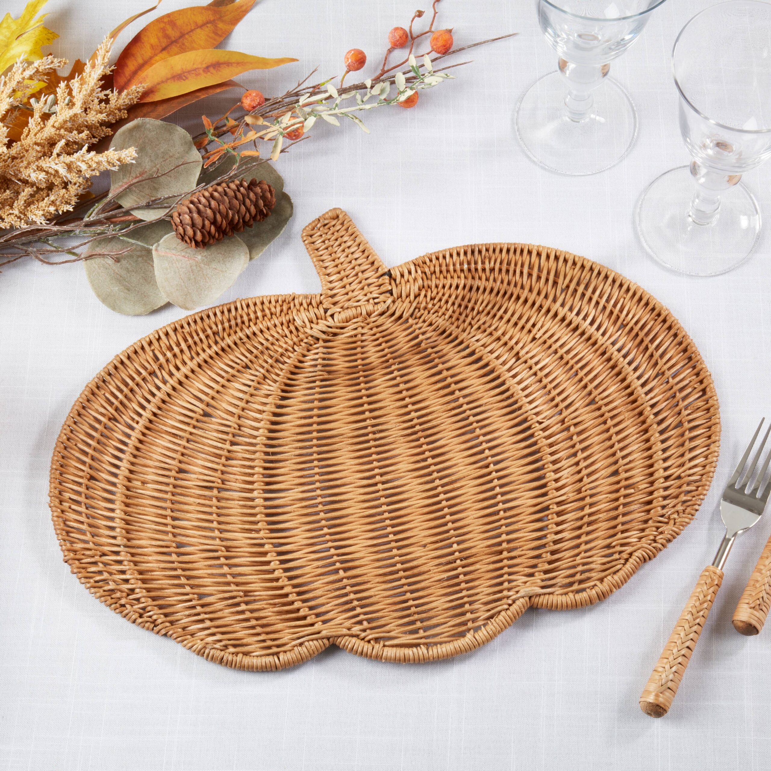 Fall Harvest Rattan Pumpkin Placemat: Brown, 13"x17" - Image 10