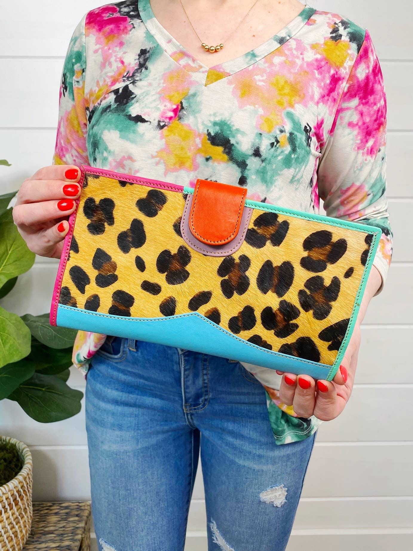 Large Leather Travel Wallet | Bright Polka Dot Print Wallets - Image 3