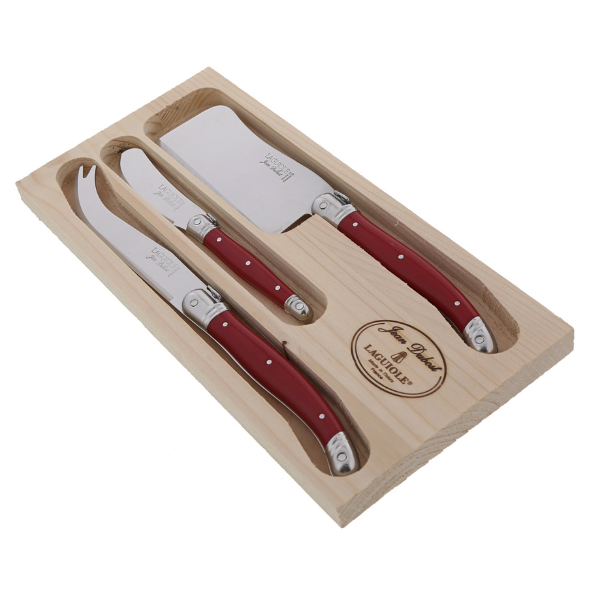 Jean Dubost 3 Piece Cheese Set in Red with Cleaver
