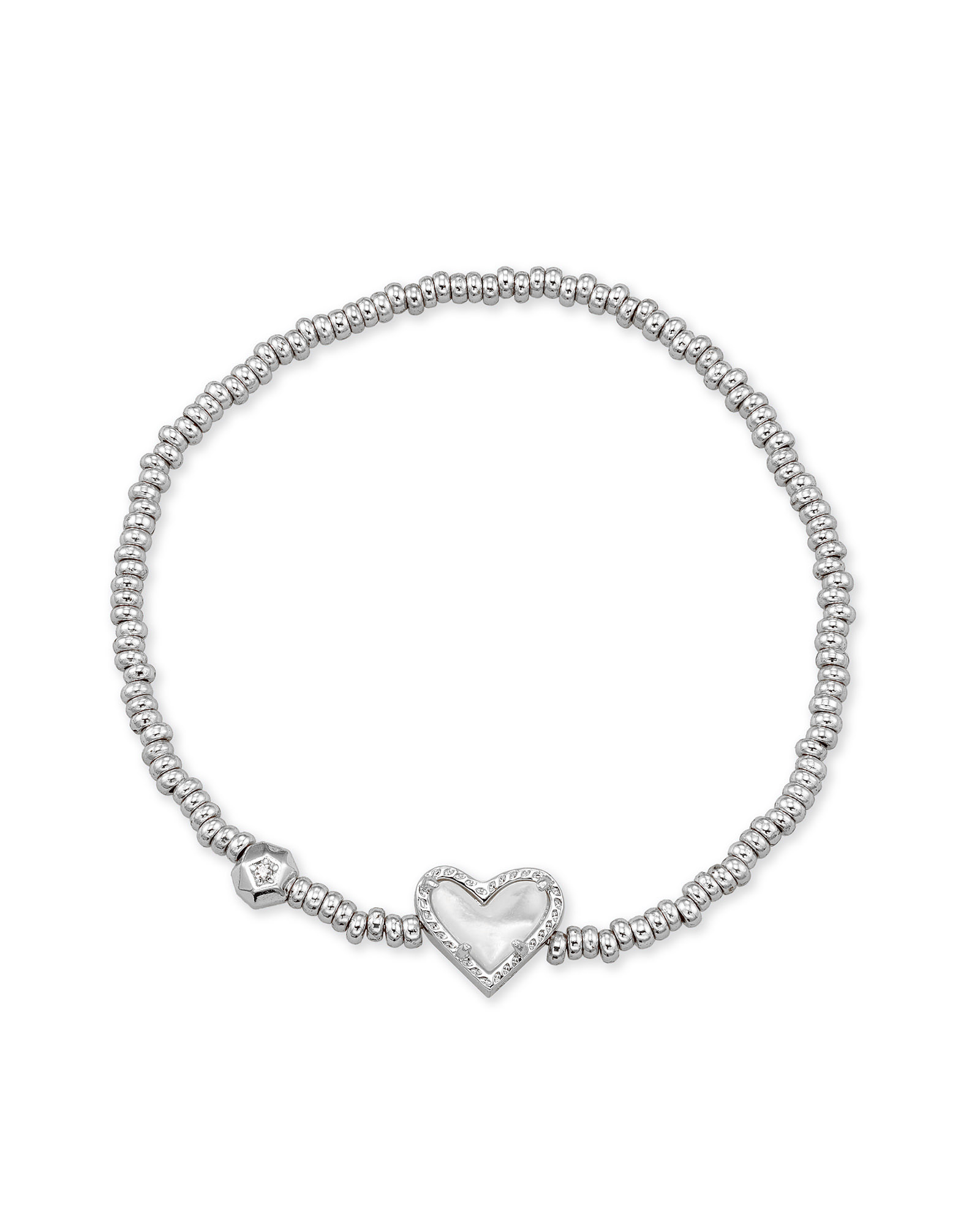 ARI HEART STRETCH BRACELET SILVER IVORY MOP