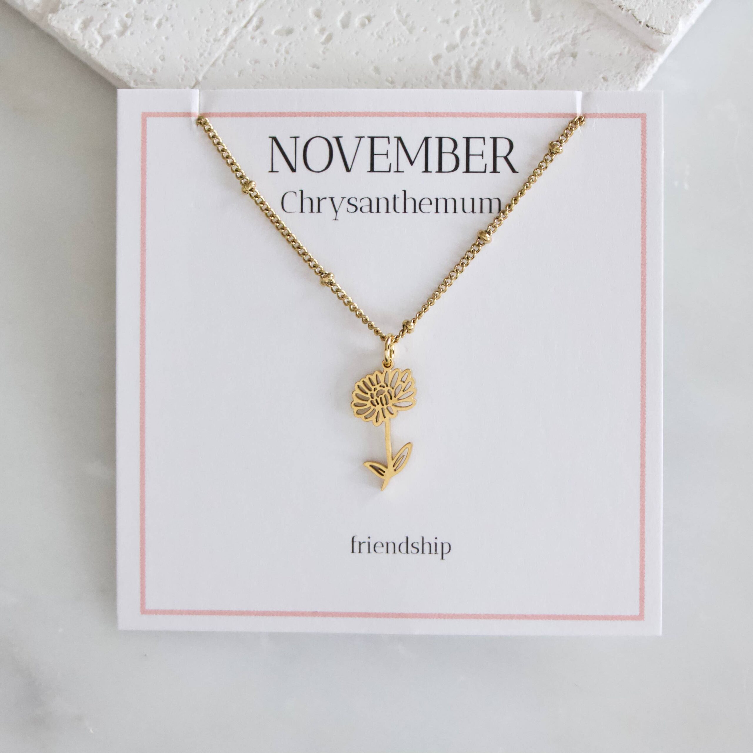 Birth Flower Necklaces - Waterproof: November - Chrysanthemum