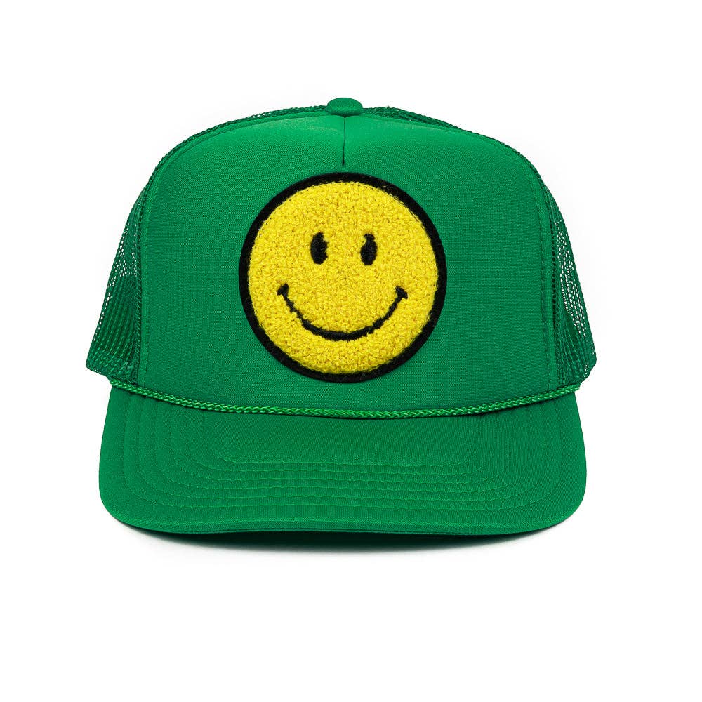 Local Beach Smiley Patch Trucker Hat: Kelly Green