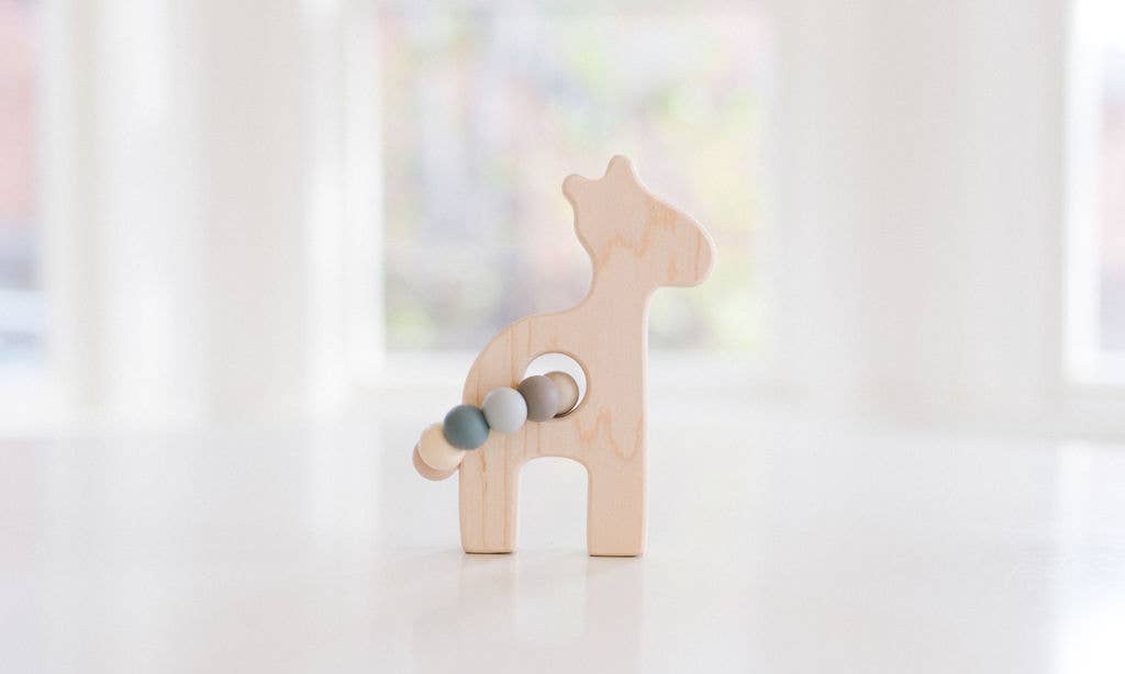Bannor Toys - Giraffe Grasping Wooden Baby Toy with Teething Beads