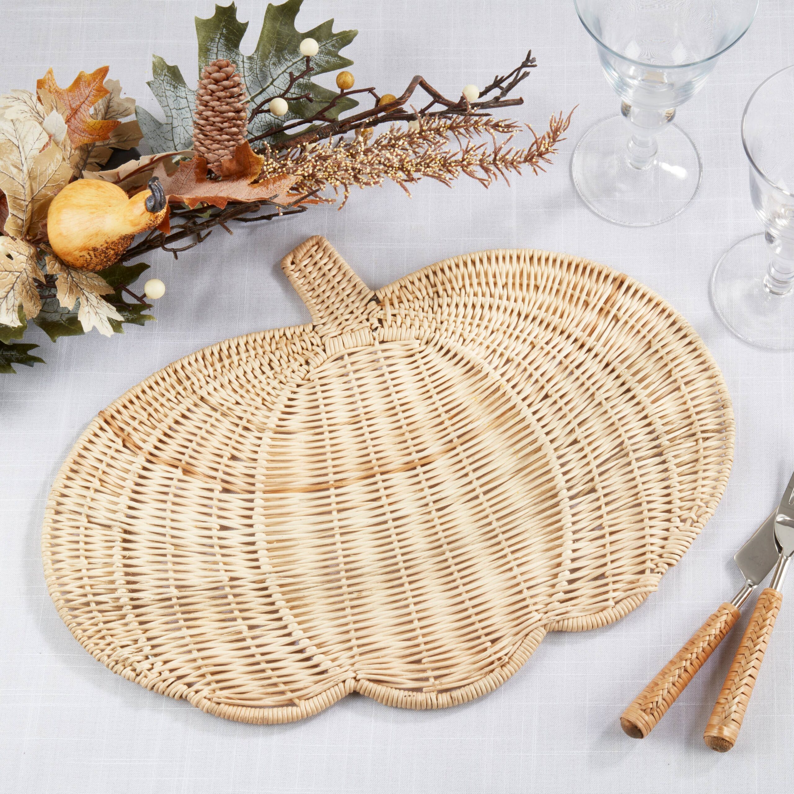 Fall Harvest Rattan Pumpkin Placemat: Brown, 13"x17" - Image 15