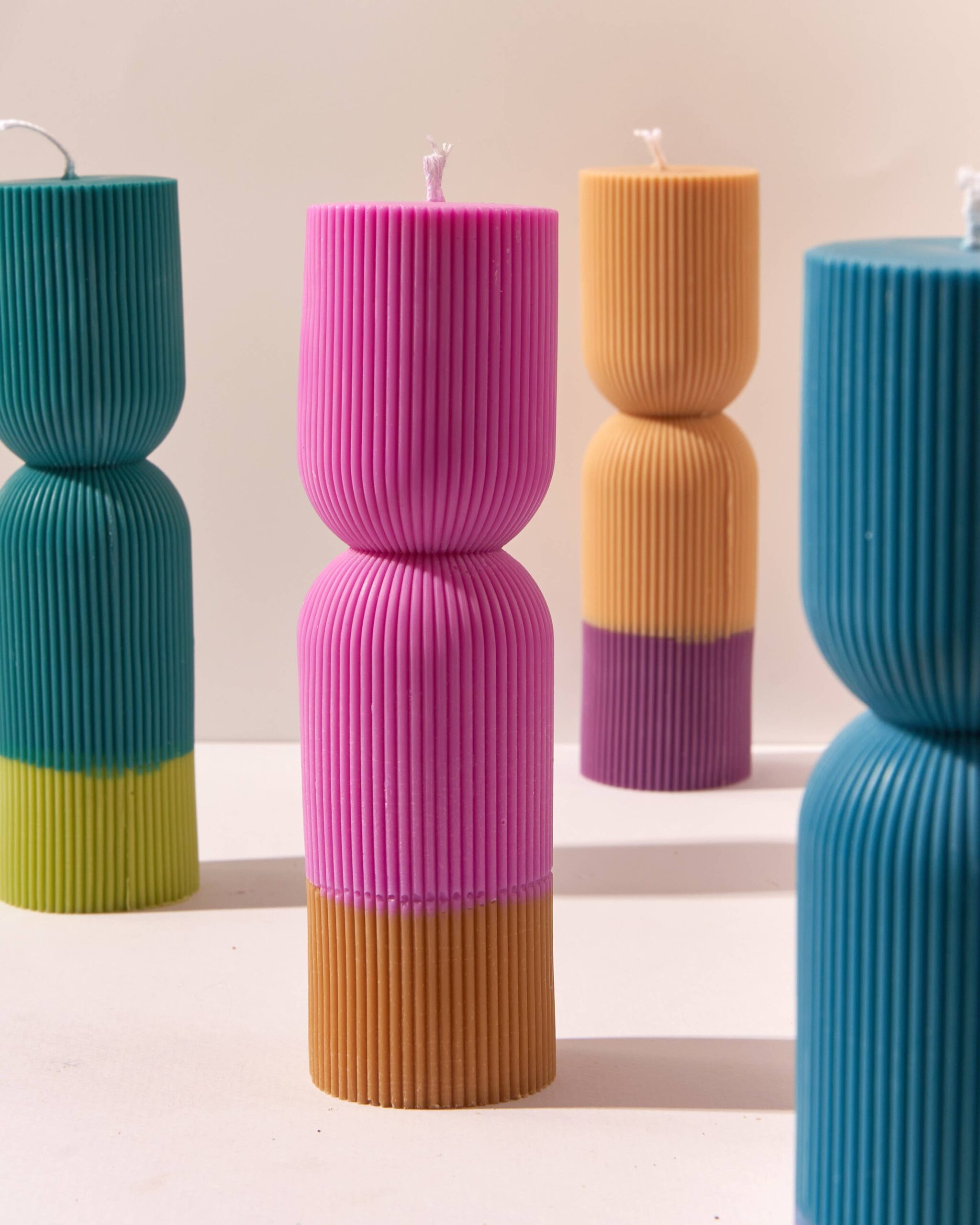 Ebb & Flow - Colour Block Pillar Candle - Yellow/ Plum - Image 2