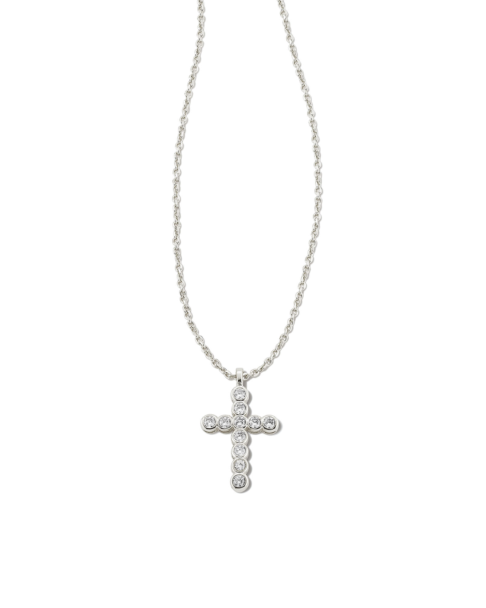 CROSS CRYSTAL PENDANT NECKLACE SILVER WHITE CRYSTAL