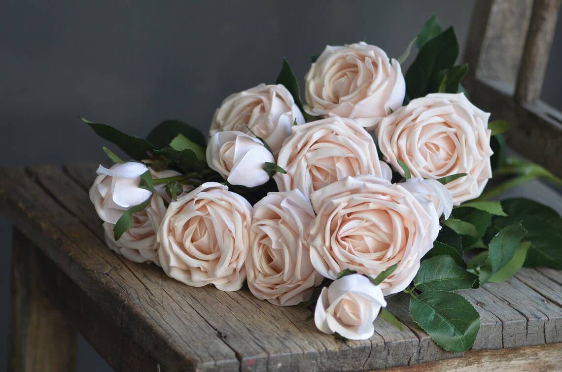 28.75"-Elegant Fall theme Real Touch Cabbage Rose : Pale Blush