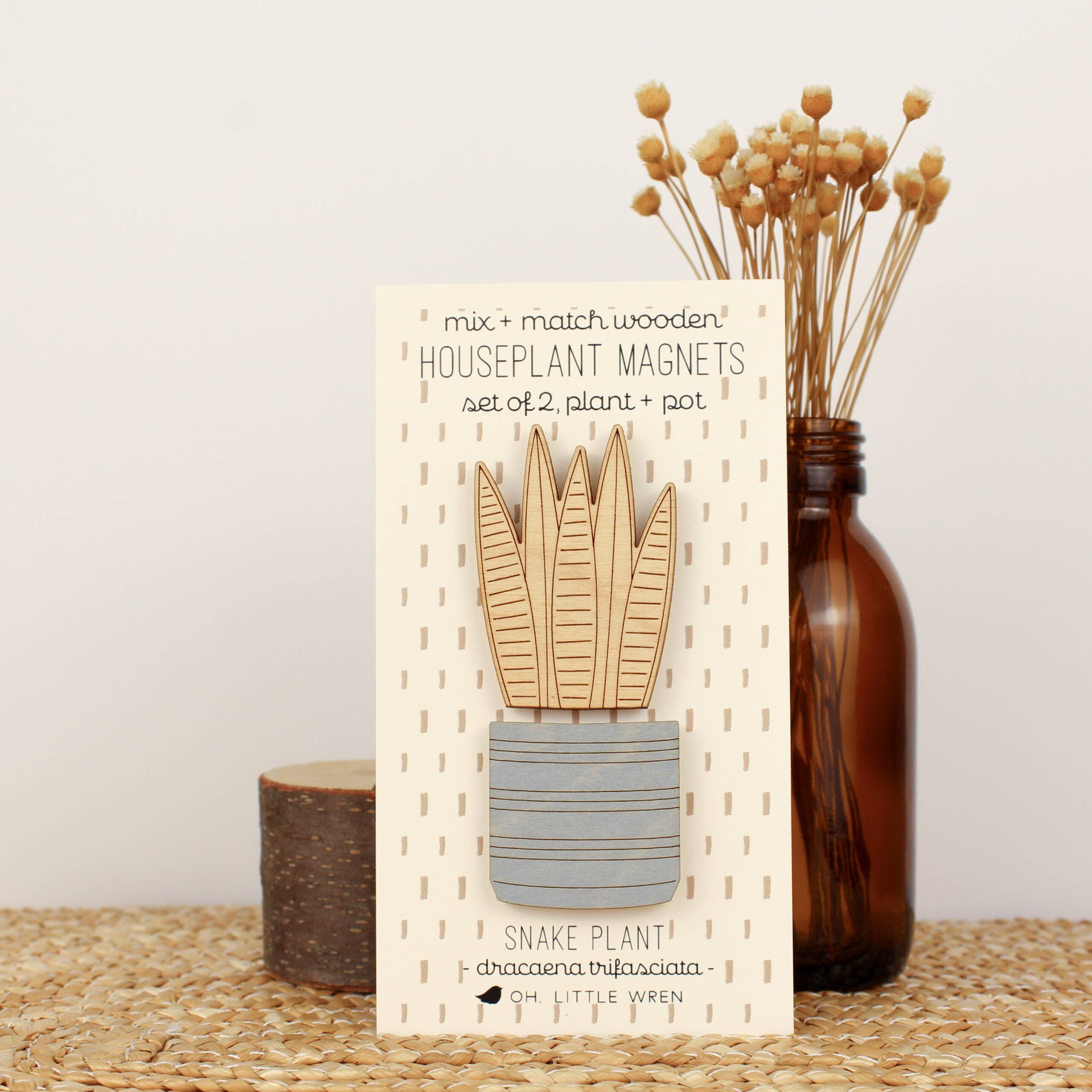 Wood House Plant Magnets | Snake Plant | Plant Lover Gift