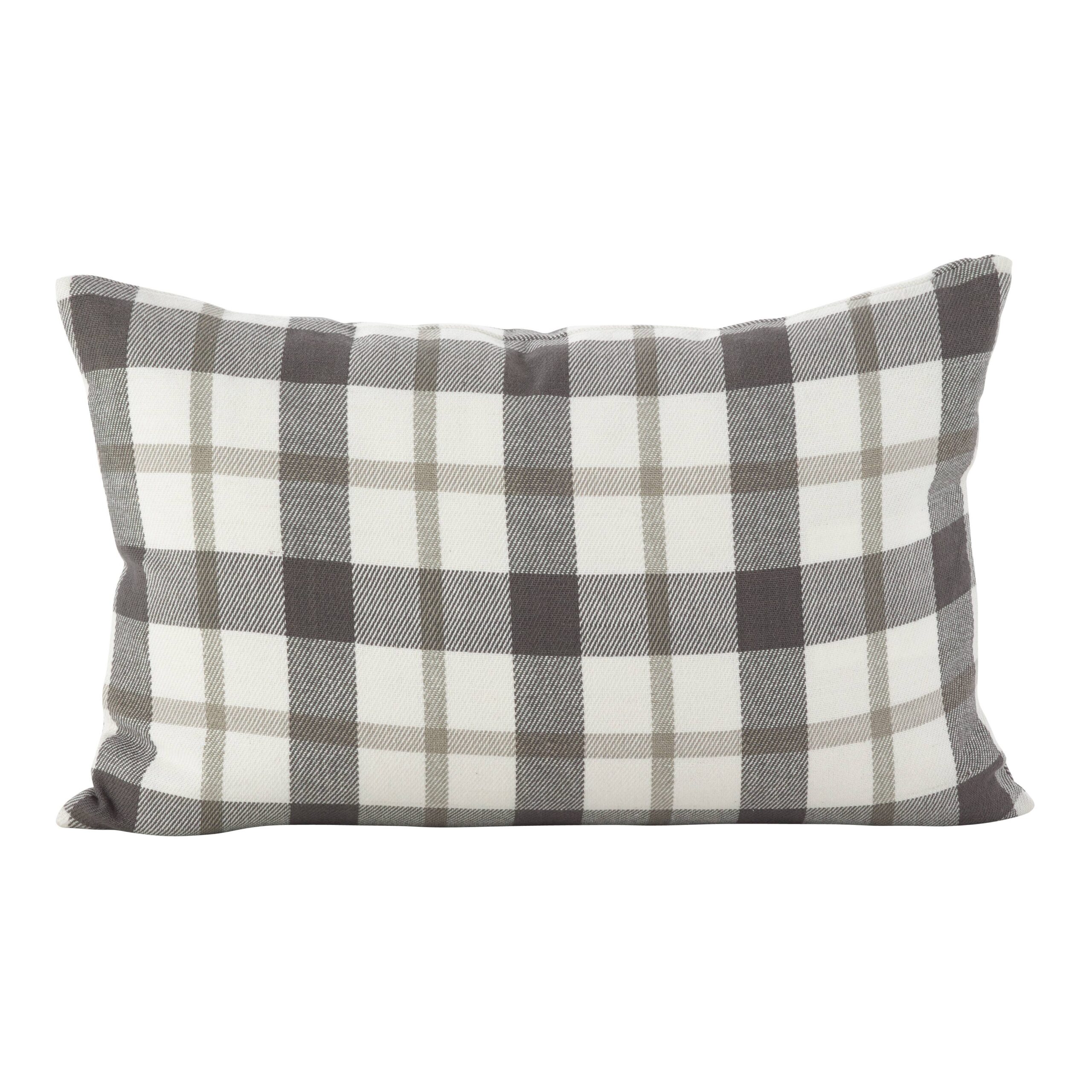 Plaid Pillow - Down Filled - Large Design: Grey, Down Insert, 12"x20" - Image 5