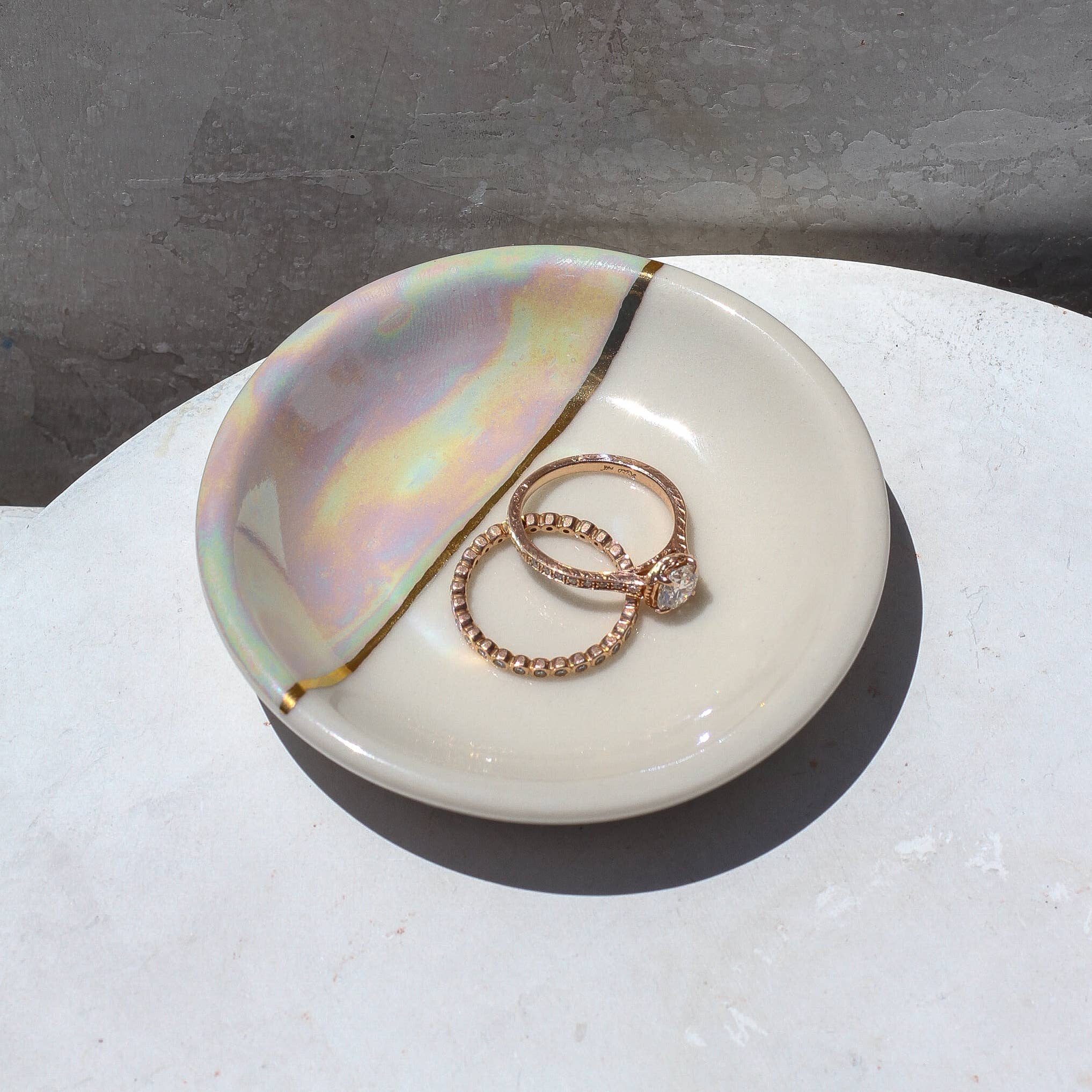 Apricity Ceramics - Dipped Iridescent Ring Dish | Handmade Pottery with Gold - Image 3