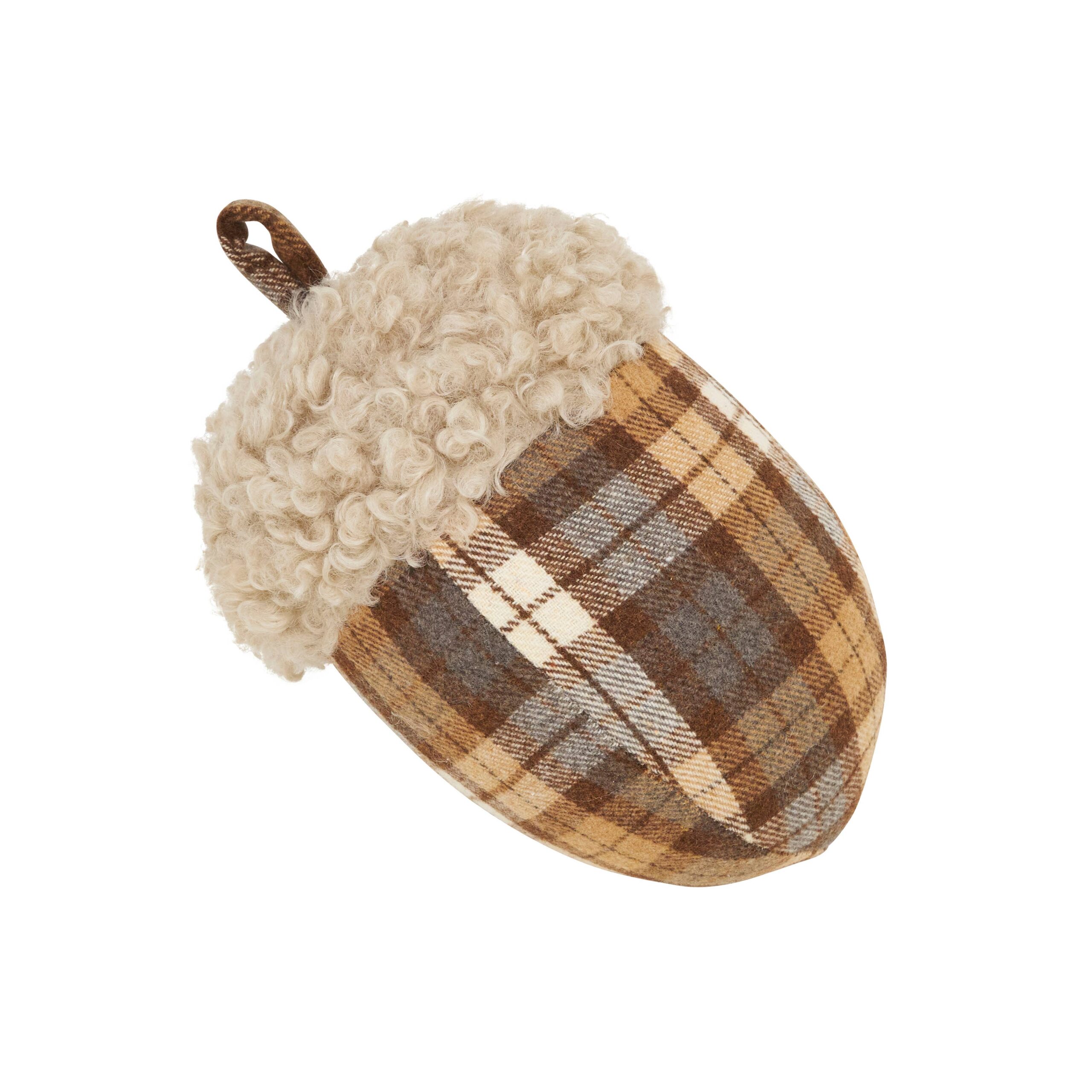 Plaid Acorn Throw Pillow: Brown, Poly filled, 5"x9"
