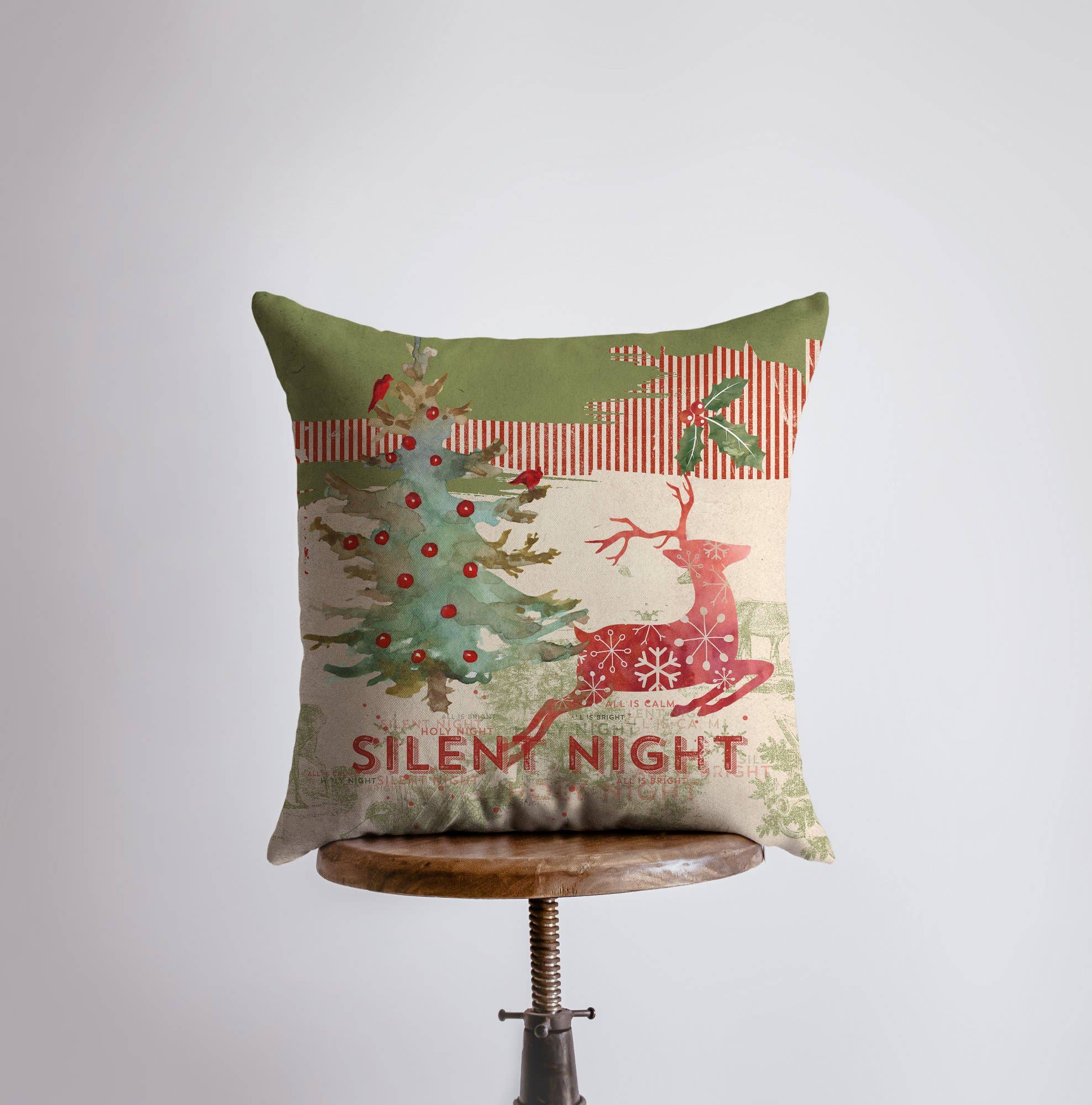 Silent Night Red Reindeer Pillow