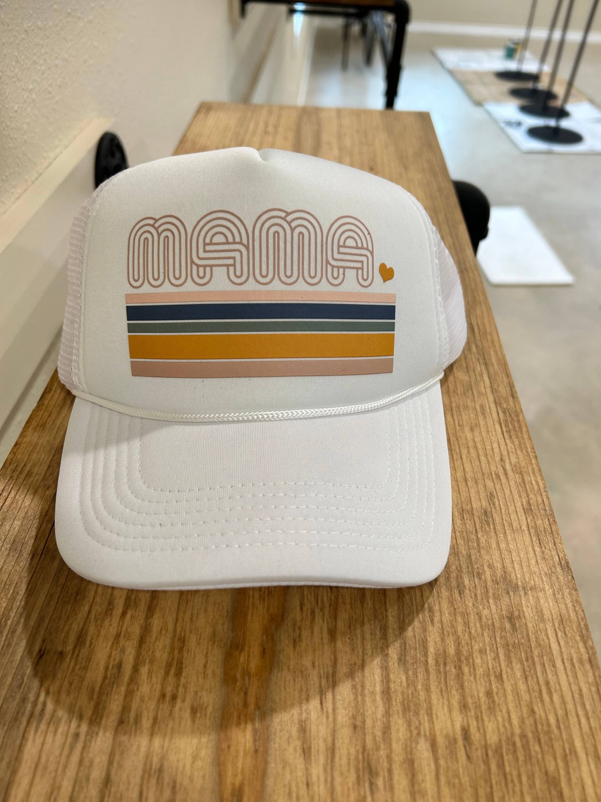 Mama Striped Foam Trucker | Mom | Mothers | Hats | Retro: White Foam Trucker