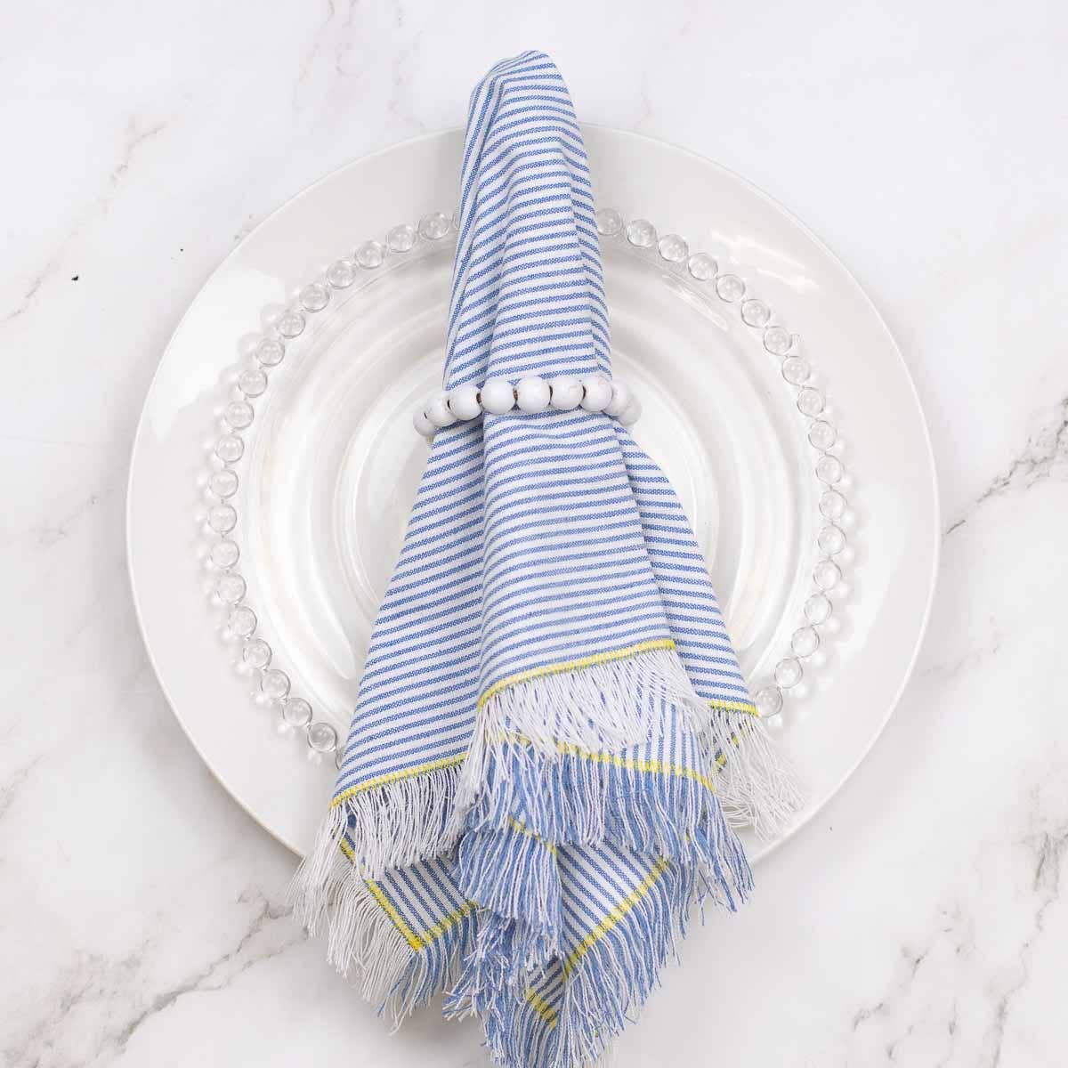 Seersucker Fringe Napkin Blue/White 18x18