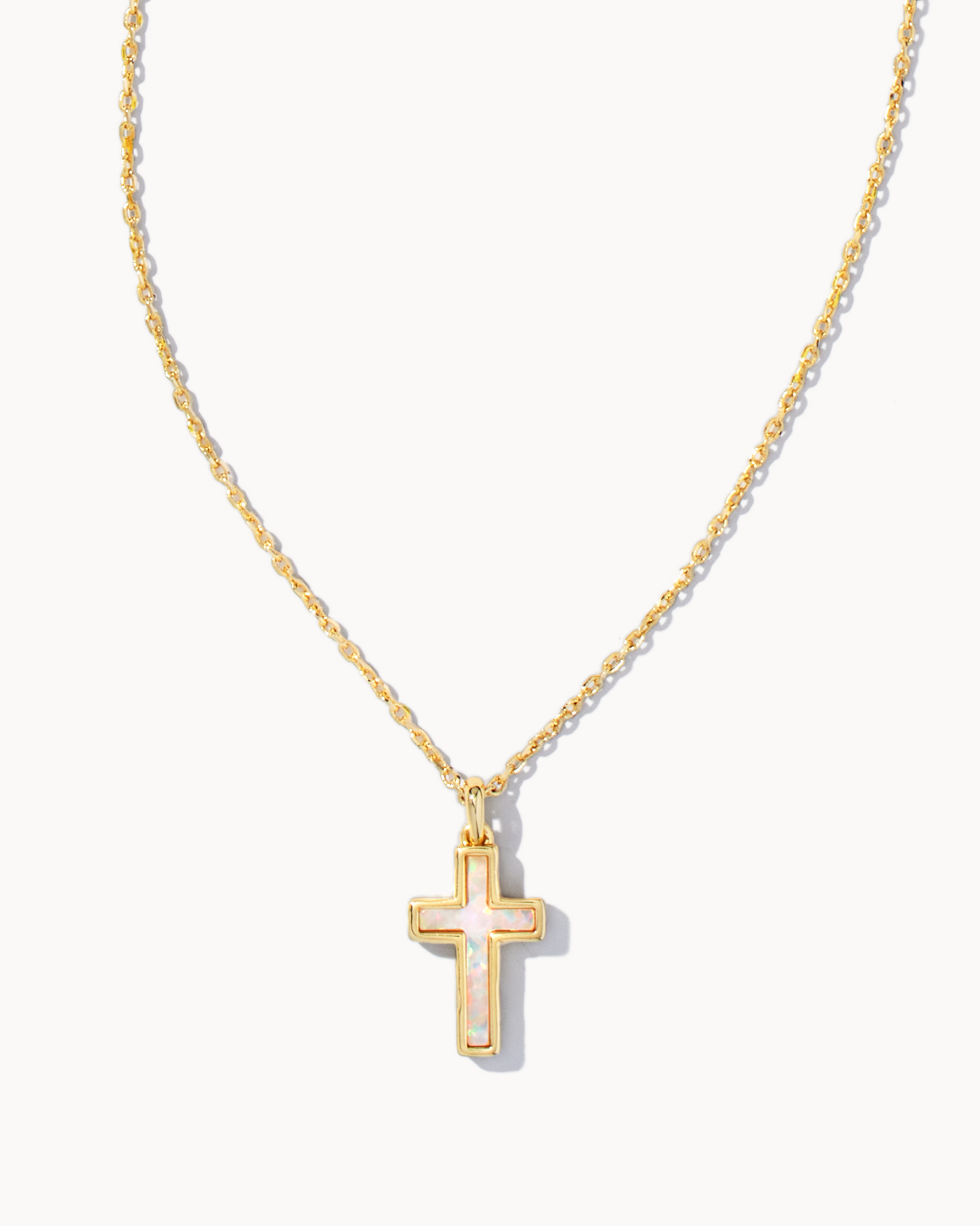 CROSS PENDANT NECKLACE GOLD WHITE OPAL