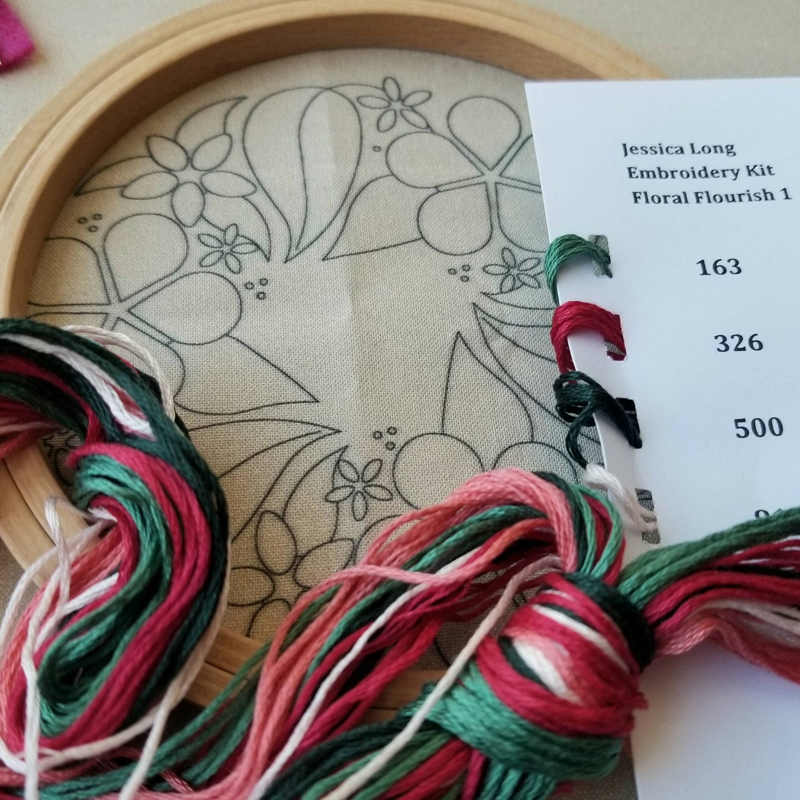Floral Flourish Beginner Embroidery Kit: Muted green fabric - Image 4
