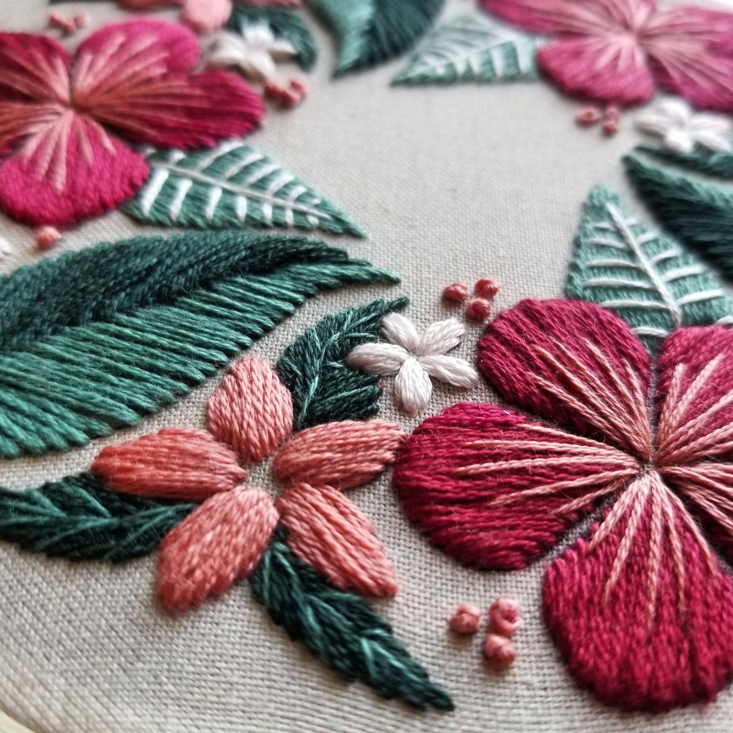 Floral Flourish Beginner Embroidery Kit: Muted green fabric - Image 8