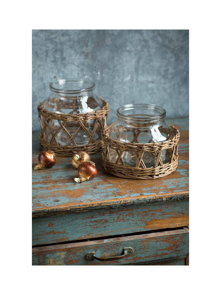 Glass and Woven Willow Canister: XXsmall