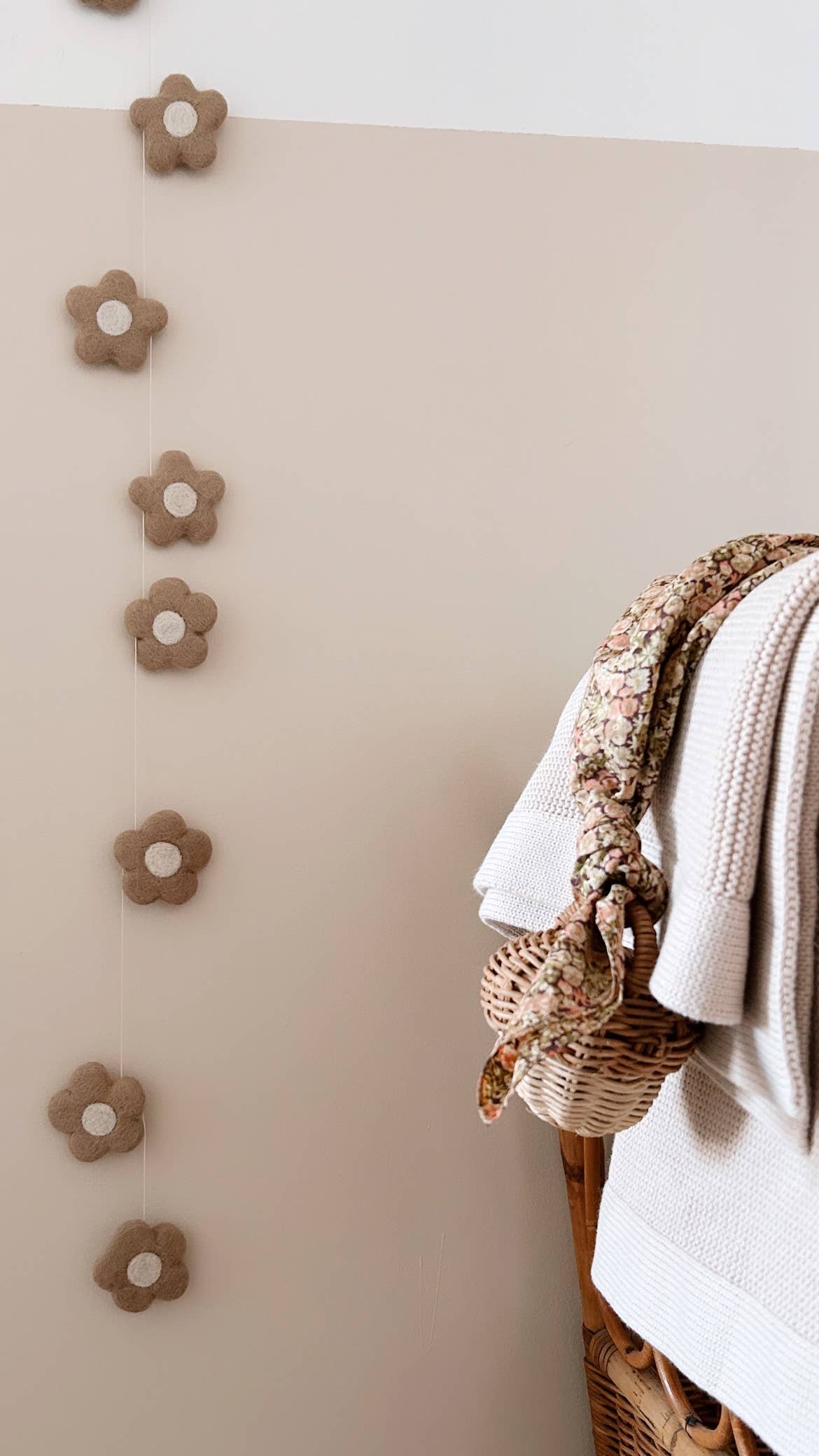 Beige Felted Wool Flower Garland