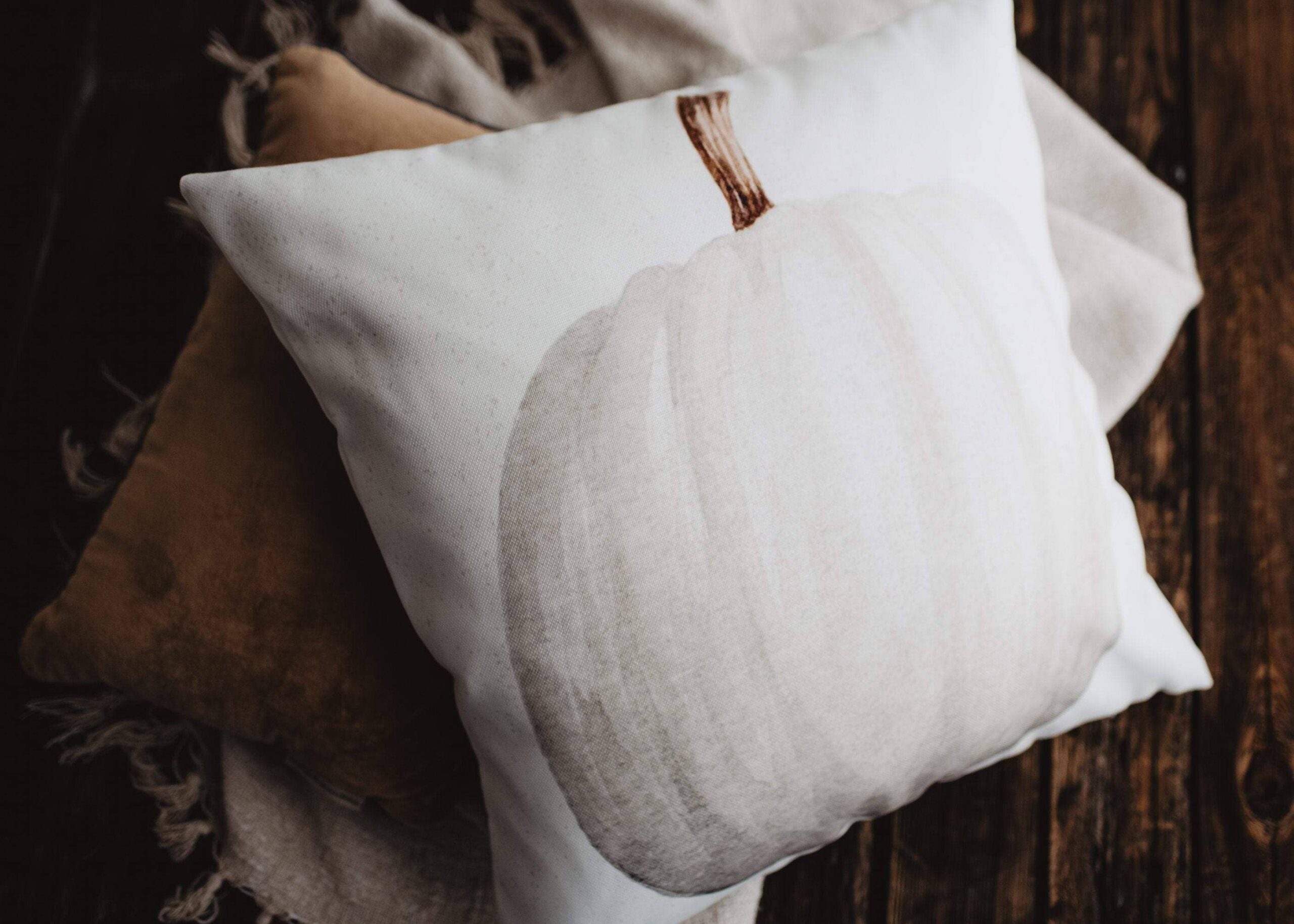 UniikPillows - White Straight Stem Pumpkin Pillow Cover | Primitive Farmhouse Decor | Farmhouse Pillows | Country Decor | Fall Throw Pillows | Gift