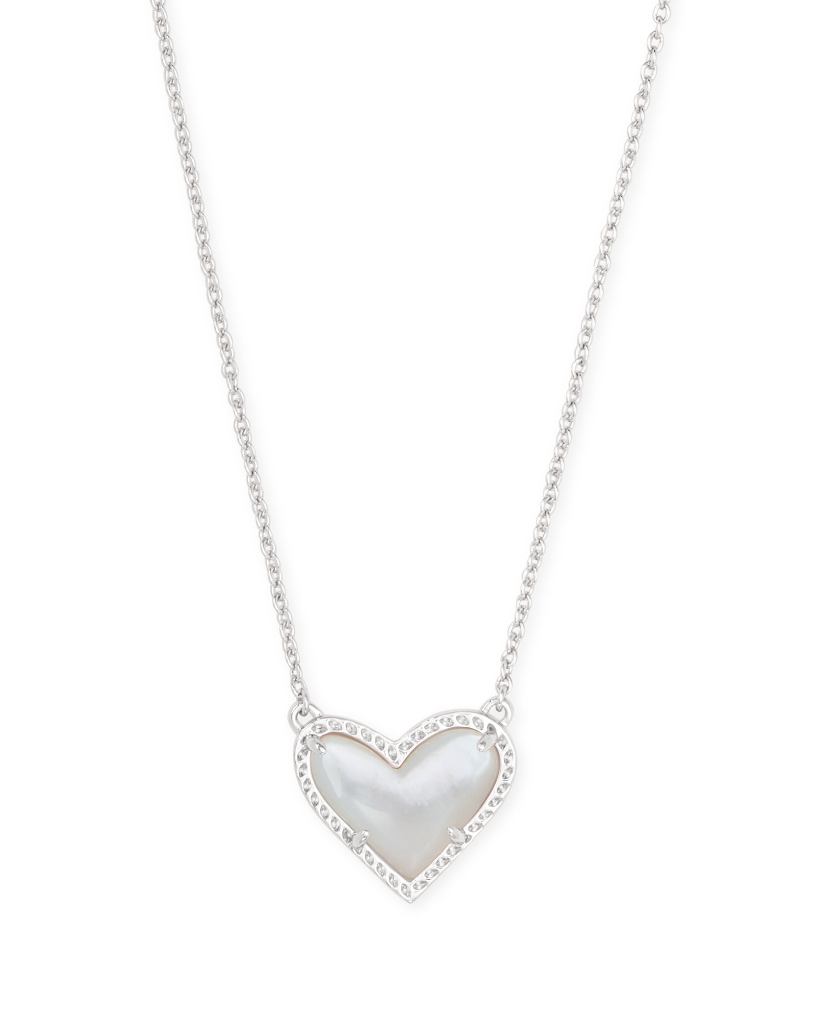 ARI HEART SHORT PENDANT NECKLACE RHODIUM IVORY MOTHER OF PEARL