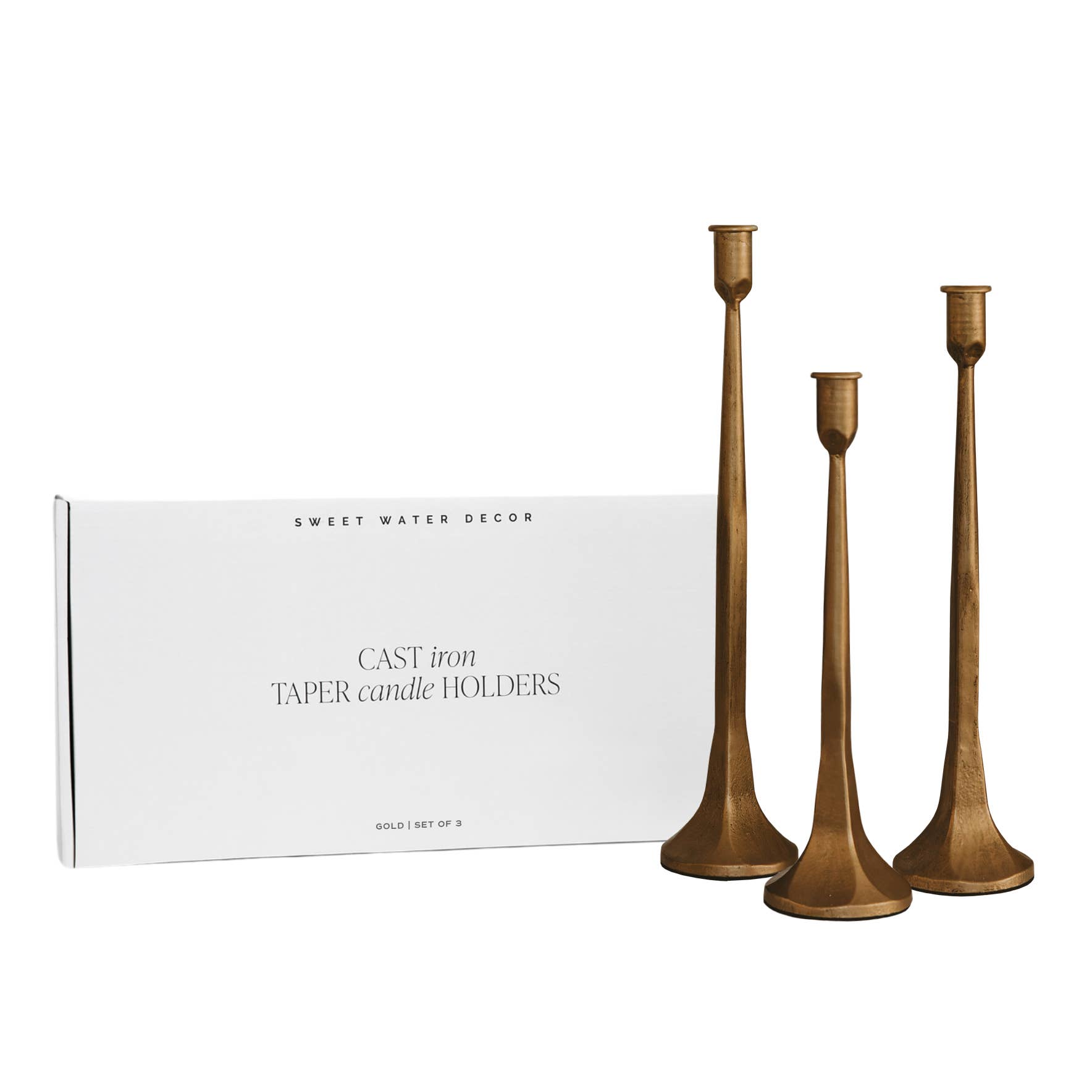 Gold Cast Iron Taper Candle Holders, Set of 3 - Image 5