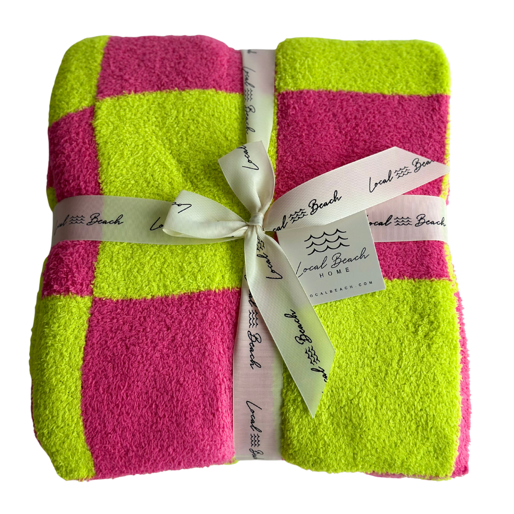 Checker Luxe Home Blanket: Bubble Gum/Orange - Image 3