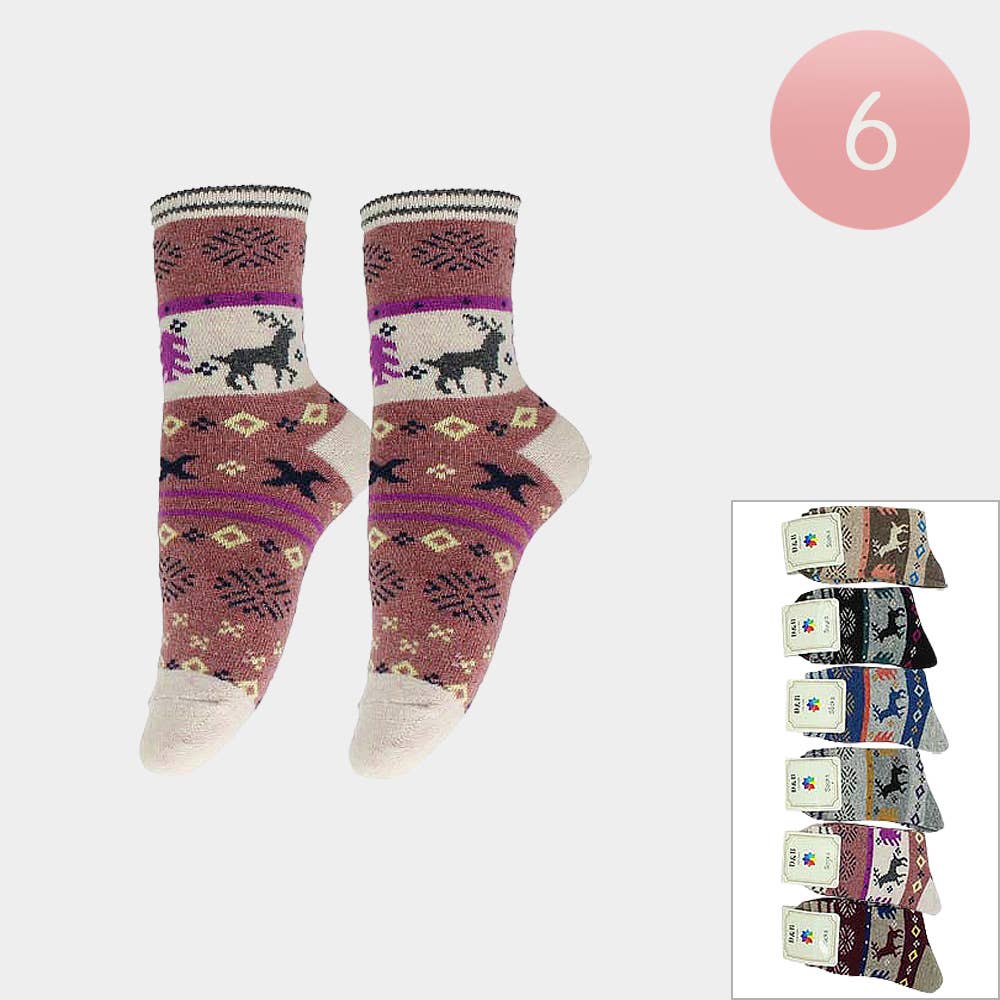 Wool Blend Warm Crew Snowflake Printed Socks (Copy)