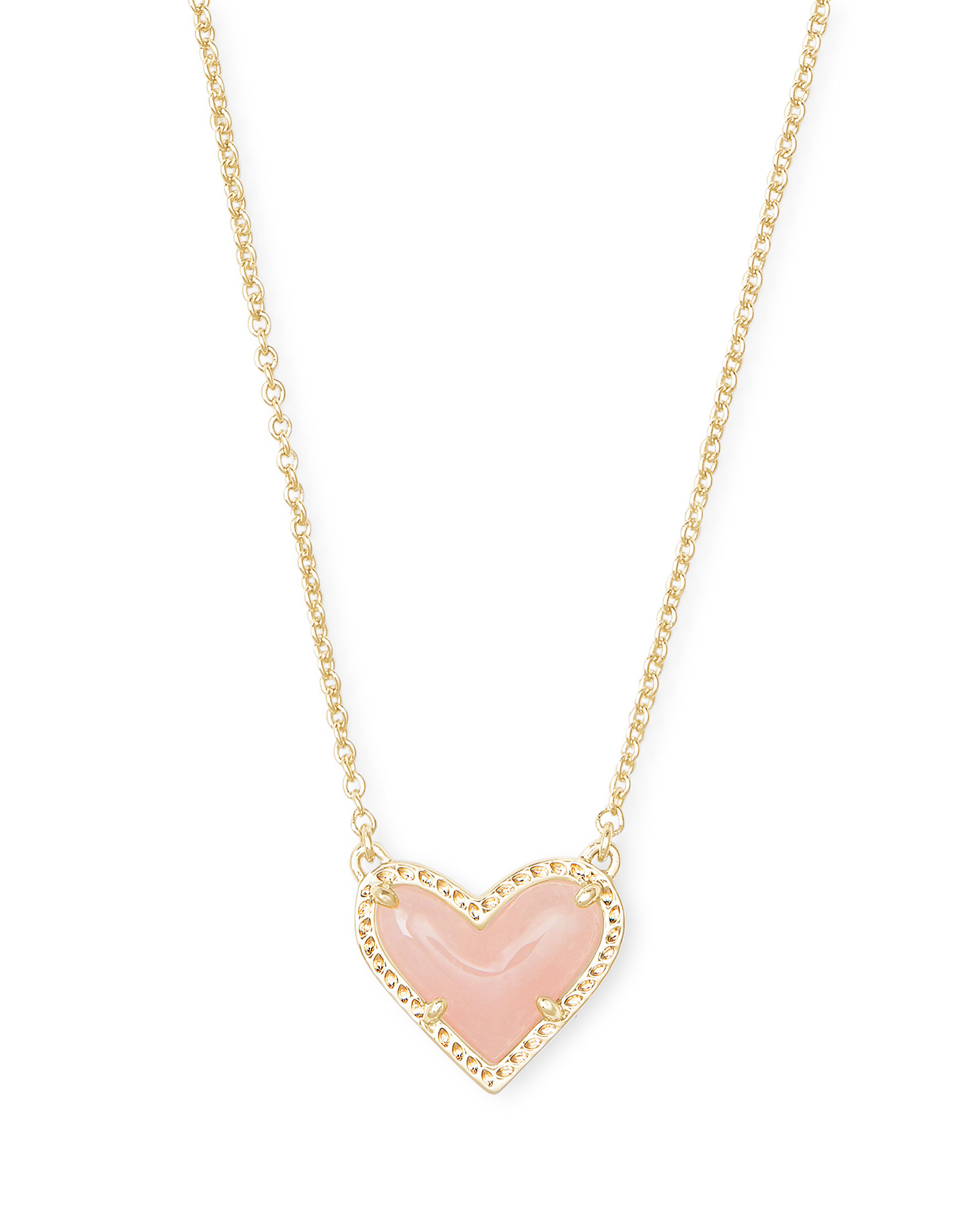 ARI HEART SHORT PENDANT NECKLACE GOLD ROSE QUARTZ