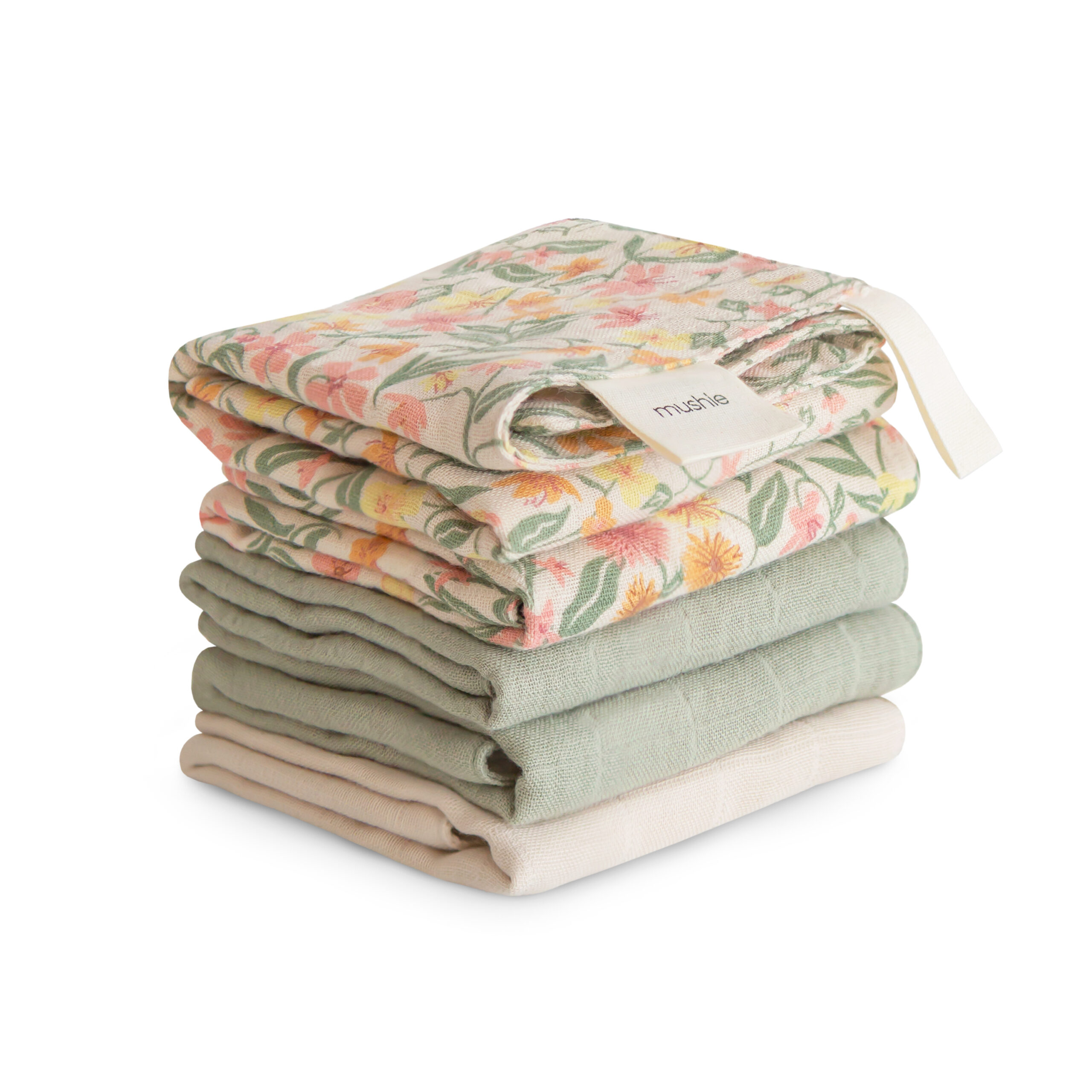 Muslin Cotton Washcloth 5-Pack Pastel Blooms Combo