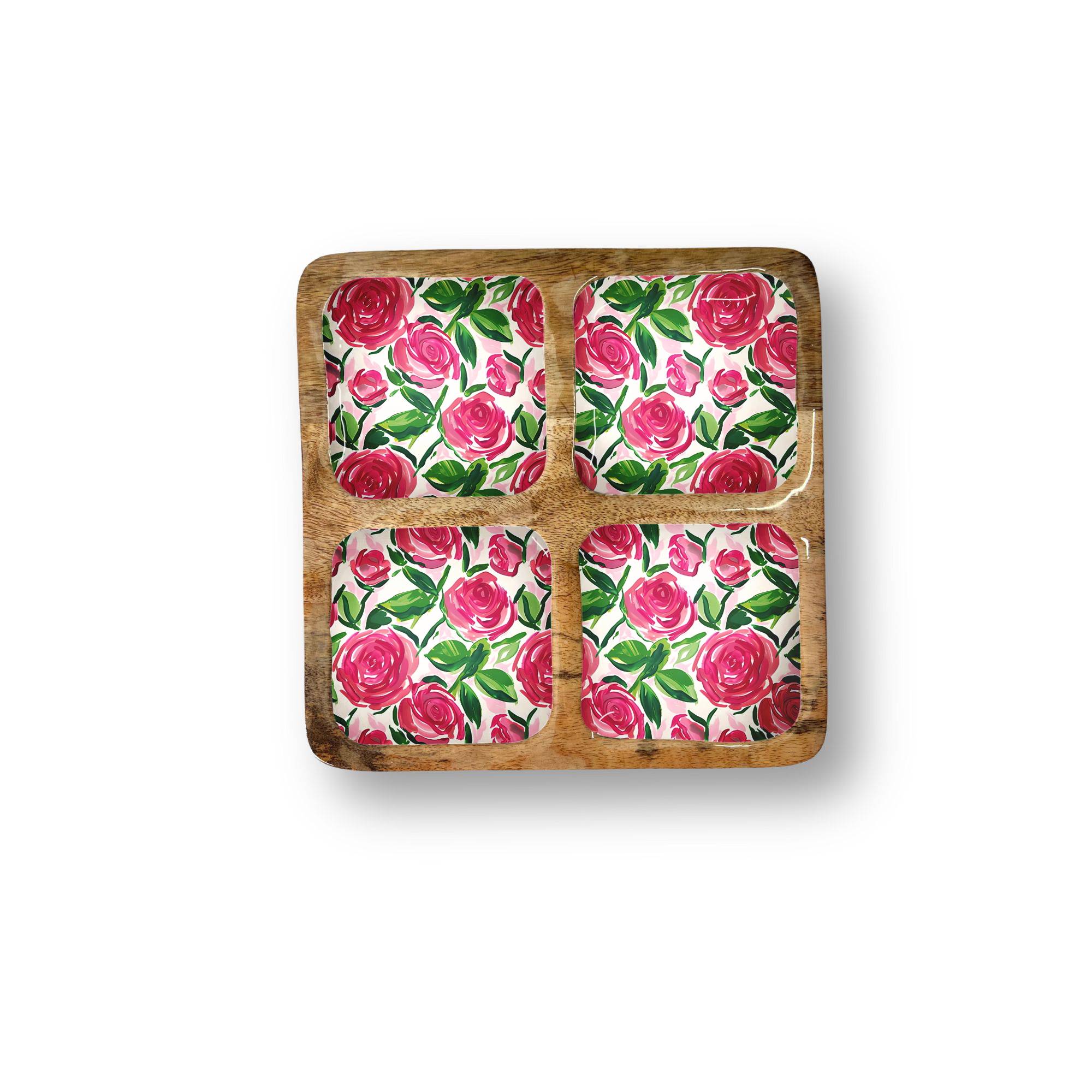 Roses Decorative Tray with 4 Compartments