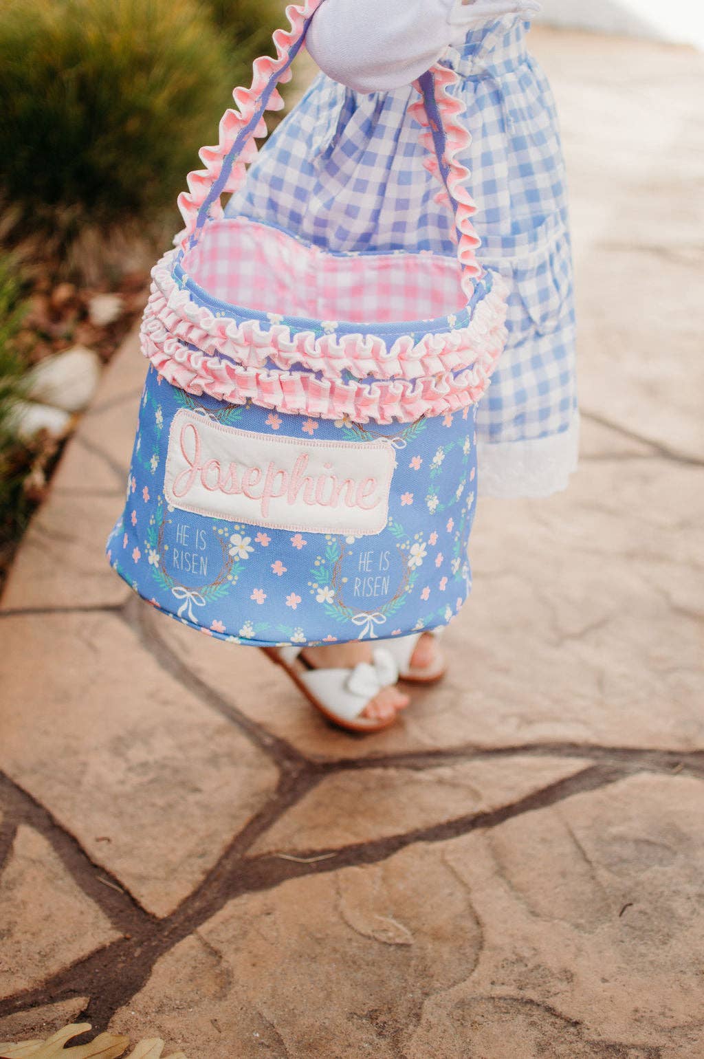 Kids Easter Egg Basket - Girls- He is Risen
