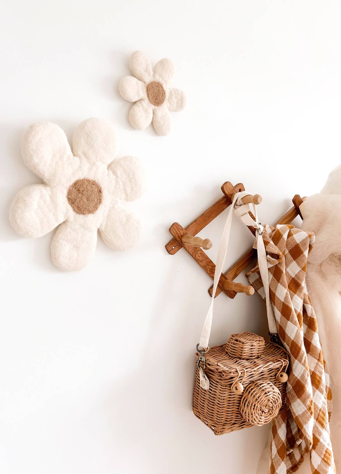 Duo of felted wool wall flowers