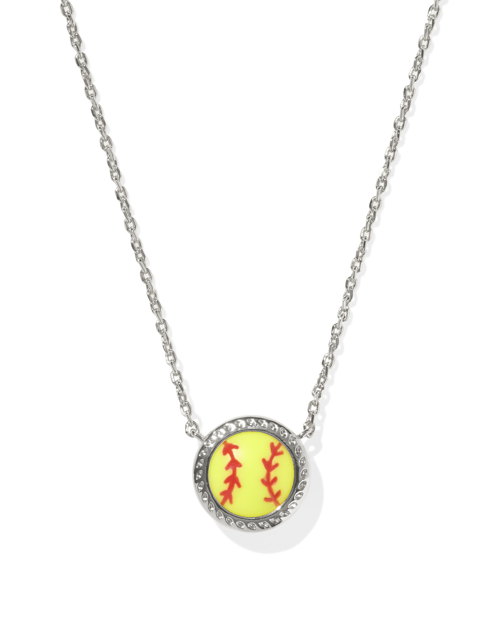 SOFTBALL SHORT PENDANT NECKLACE SILVER CHARTREUSE MAGNESITE