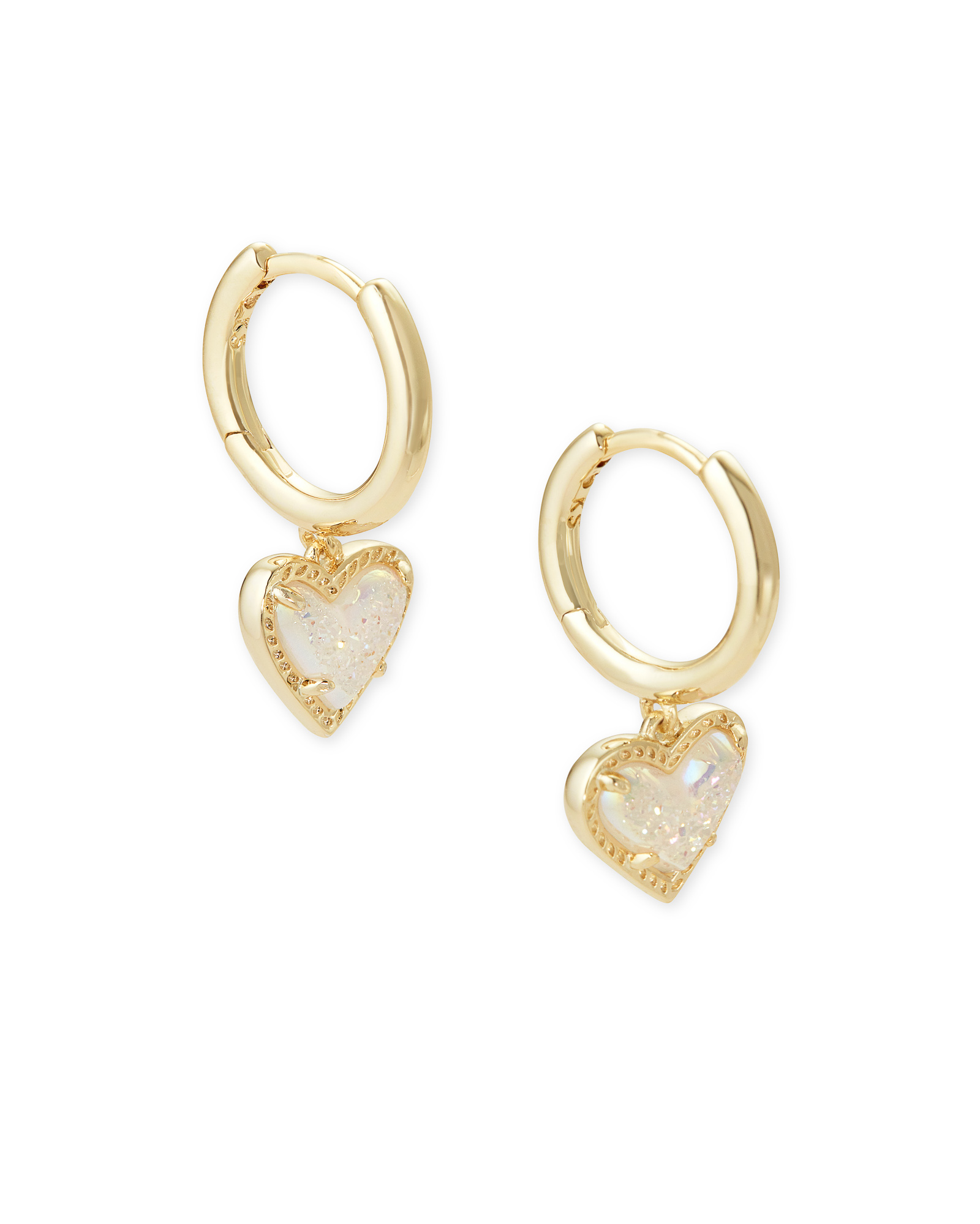 ARI HEART HUGGIE EARRINGS GOLD IRIDESCENT DRUSY