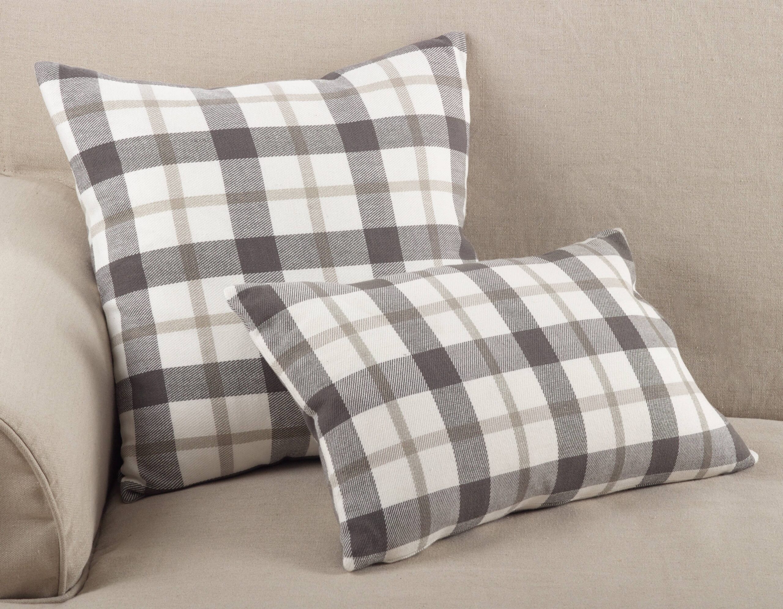 Plaid Pillow - Down Filled - Large Design: Grey, Down Insert, 20" - Image 2