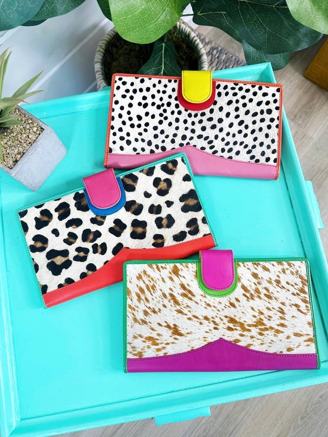 Large Leather Travel Wallet | Bright Polka Dot Print Wallets - Image 7