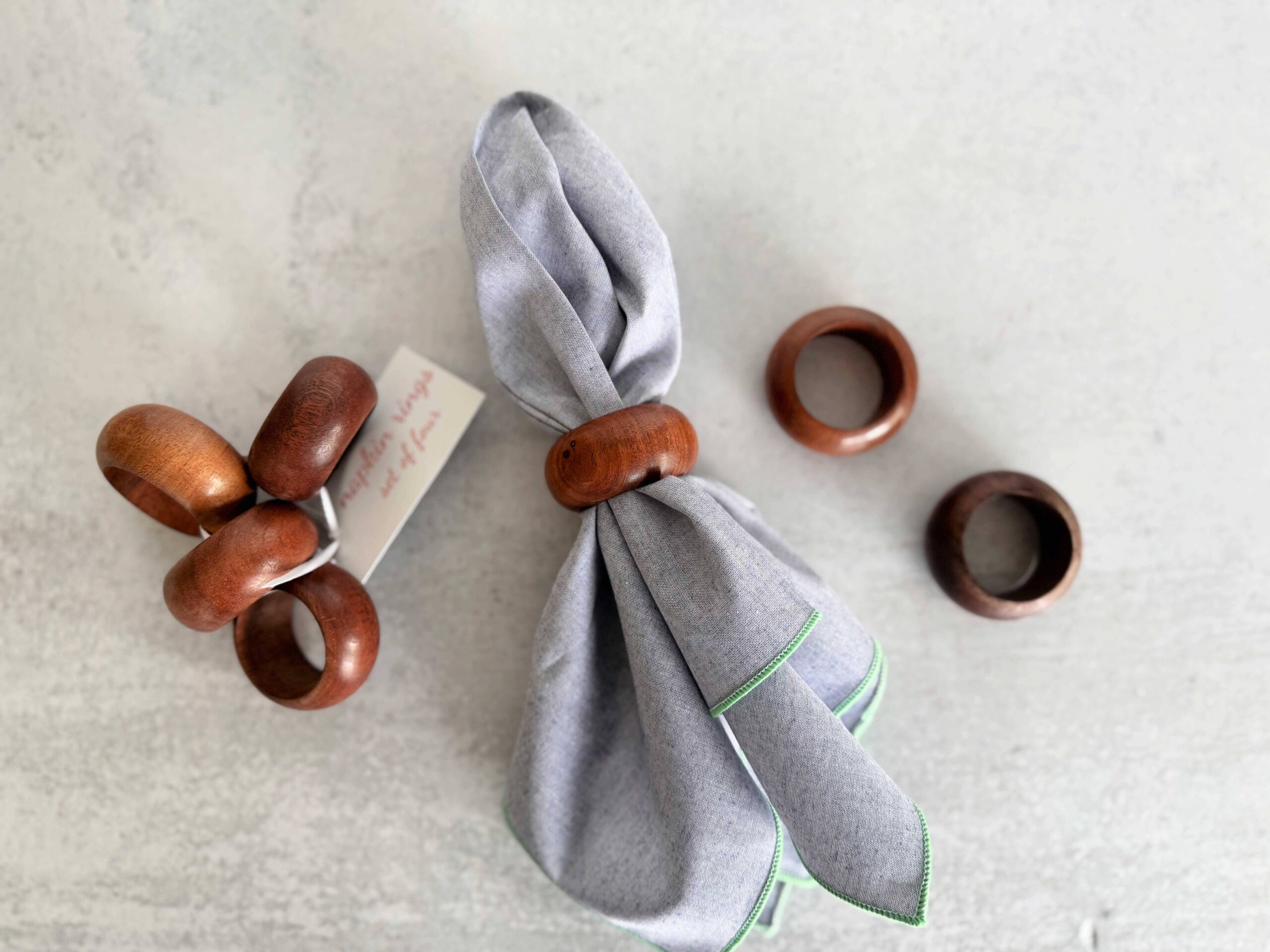 Round Wooden Napkin Rings, set of four