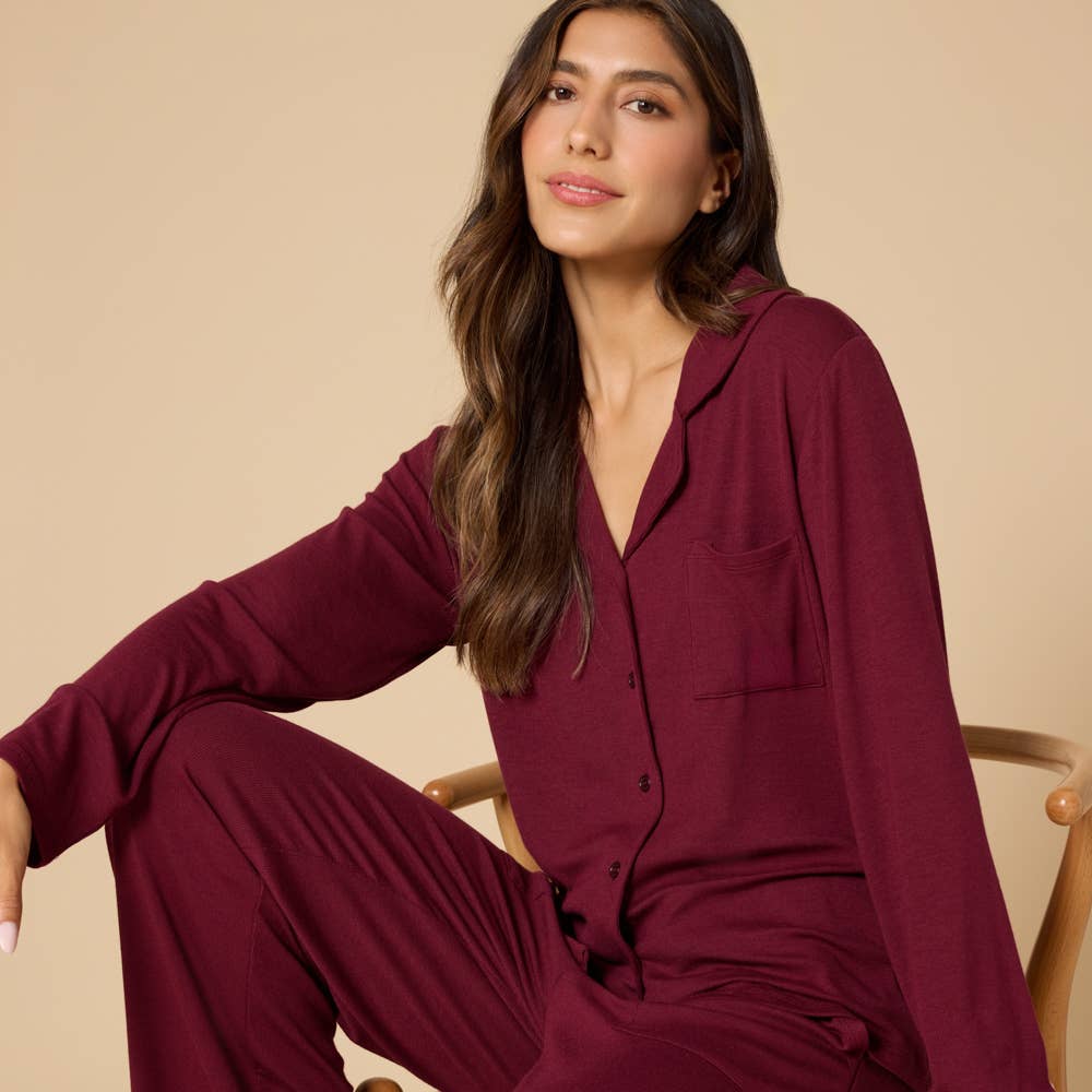 Sleep Soft Slim Notch Collar PJ Set: Cherry Cola, S
