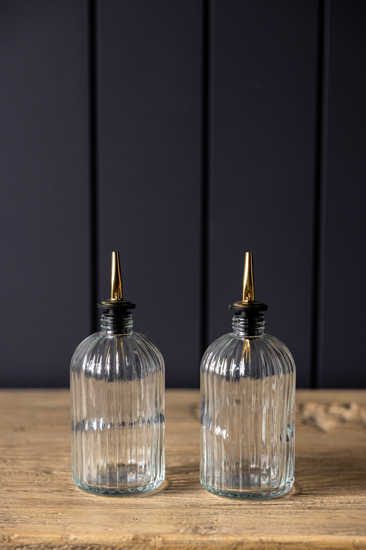 Olive Oil & Vinegar Glass Scallop Fluted Bottles