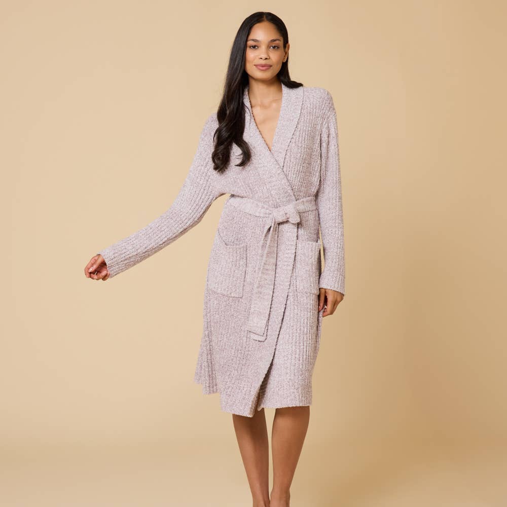 38" Marshmallow Rib Women's Wrap Robe: Heather Driftwood, XS