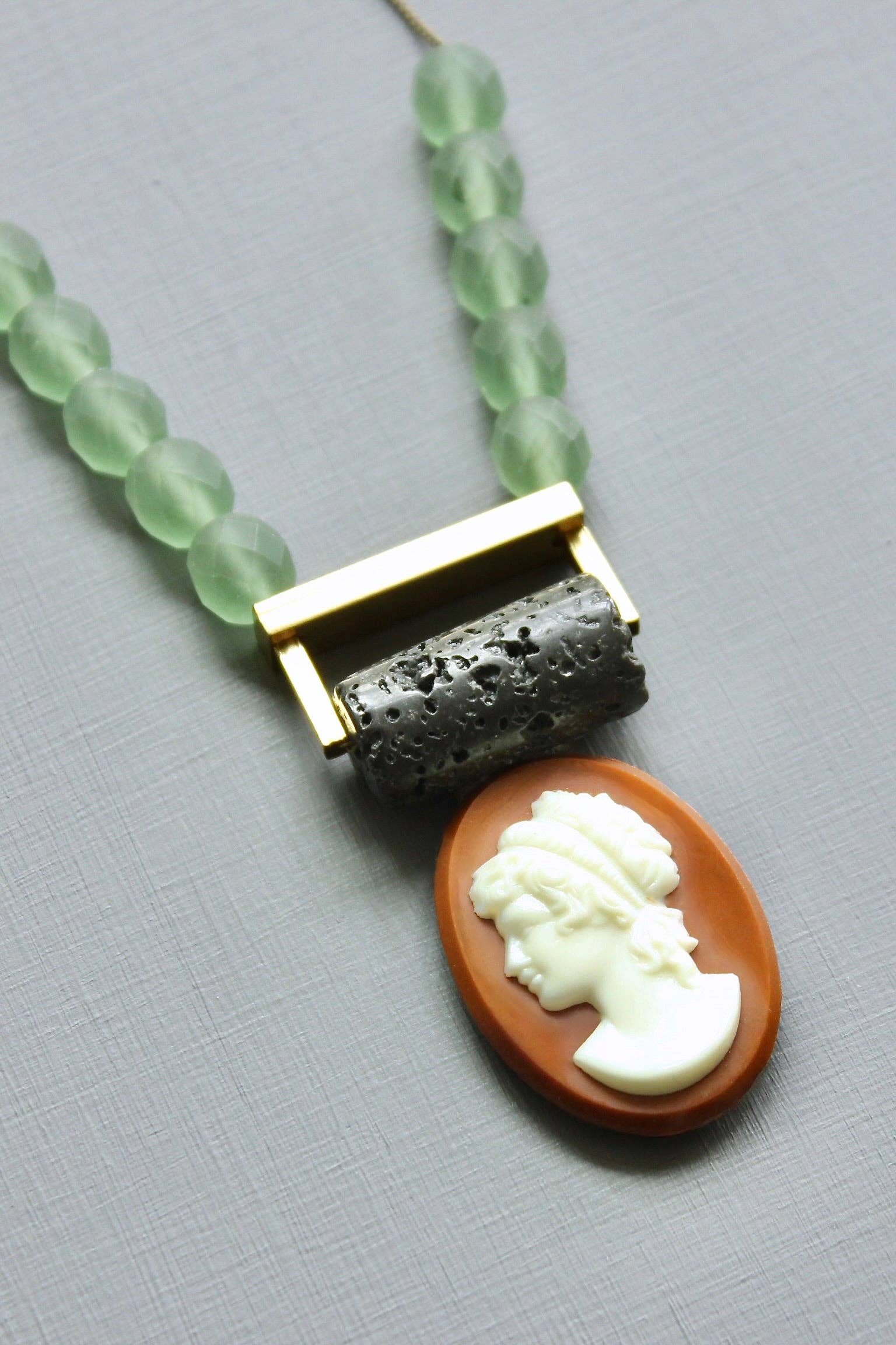 LEX123 Vintage glass cameo geometric necklace