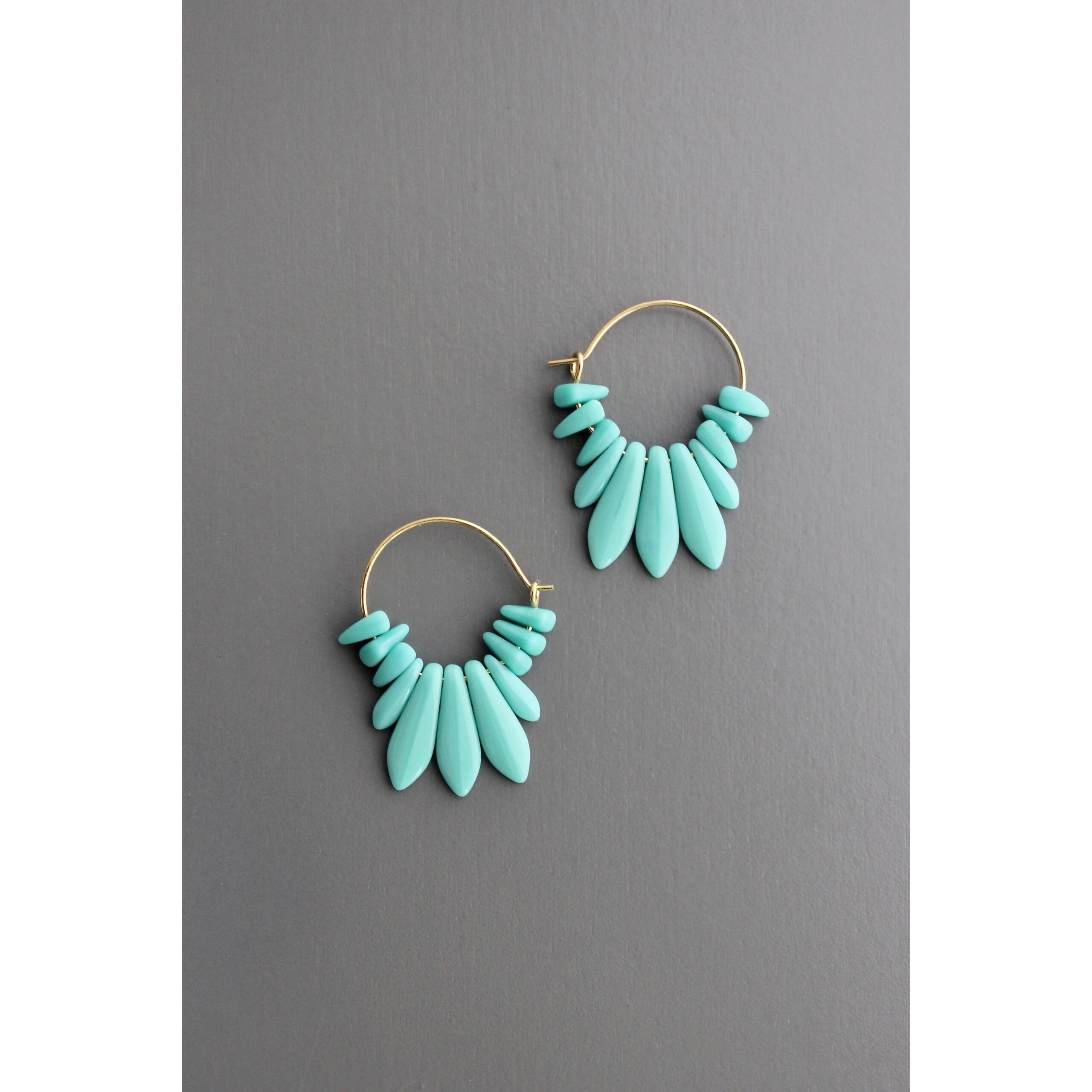 EMIE09 Turquoise glass small hoops