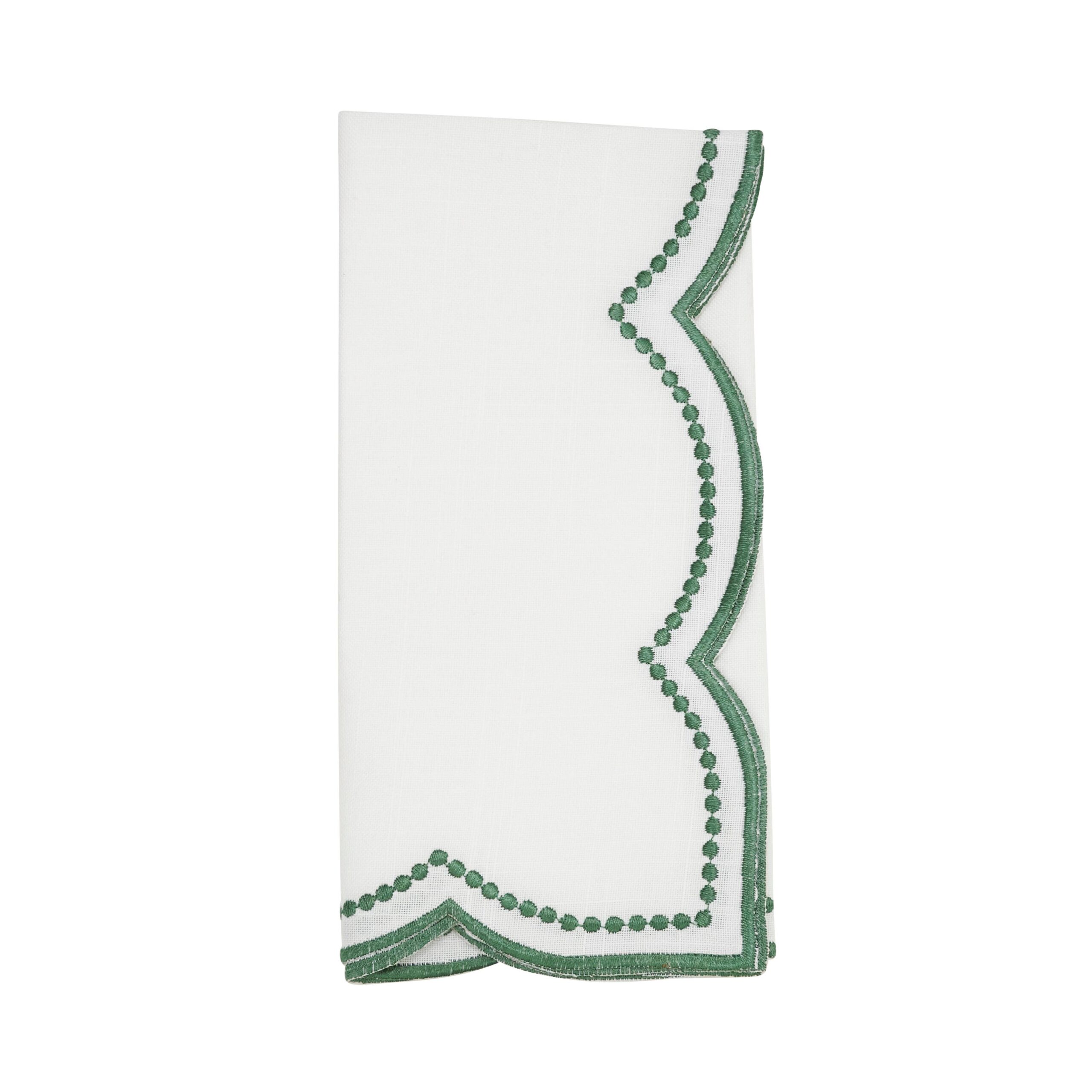 Embroidered Polka Dot Napkin w/ Scallop Edge: Green, 20"