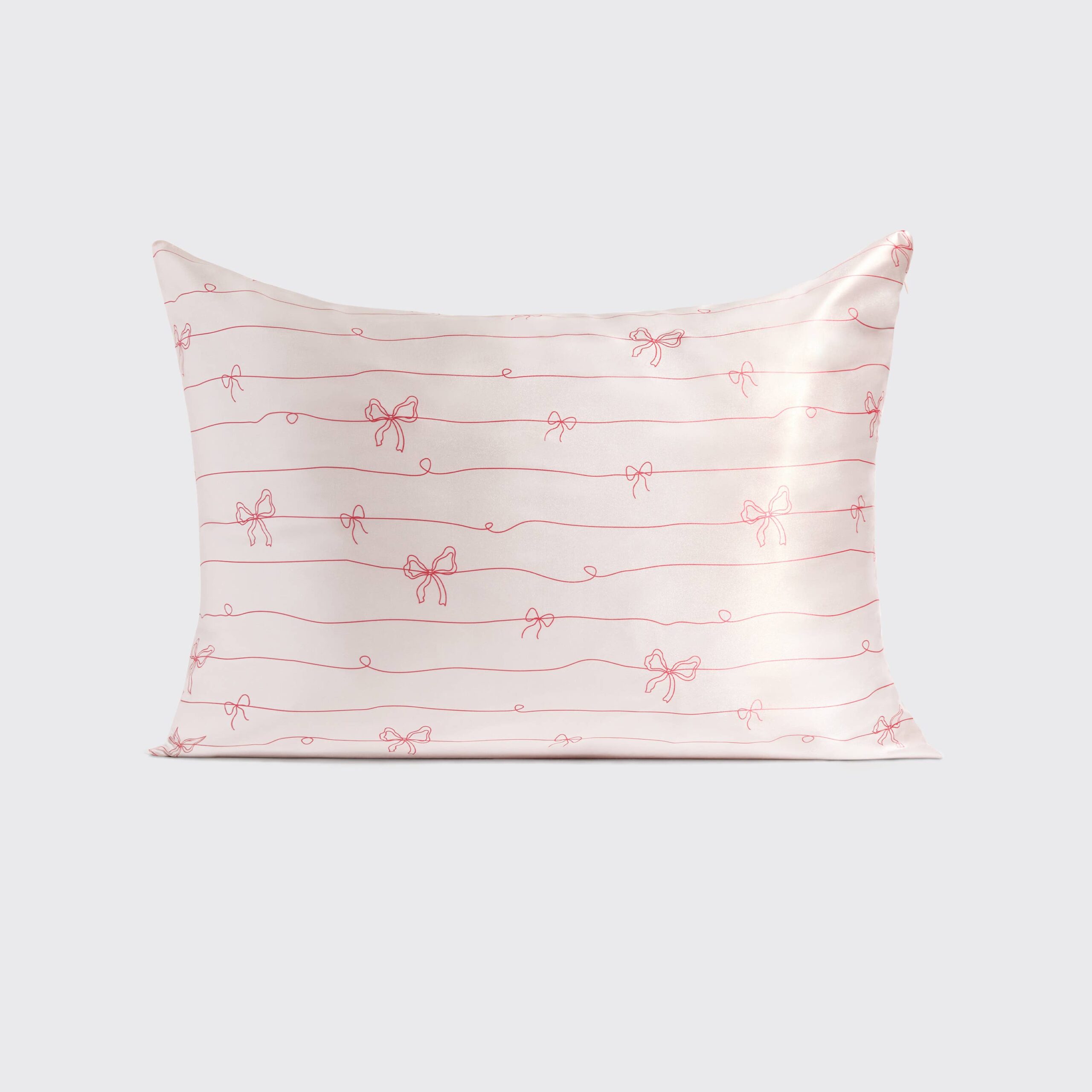 Holiday Satin Pillowcase in Striped Bows - Image 2