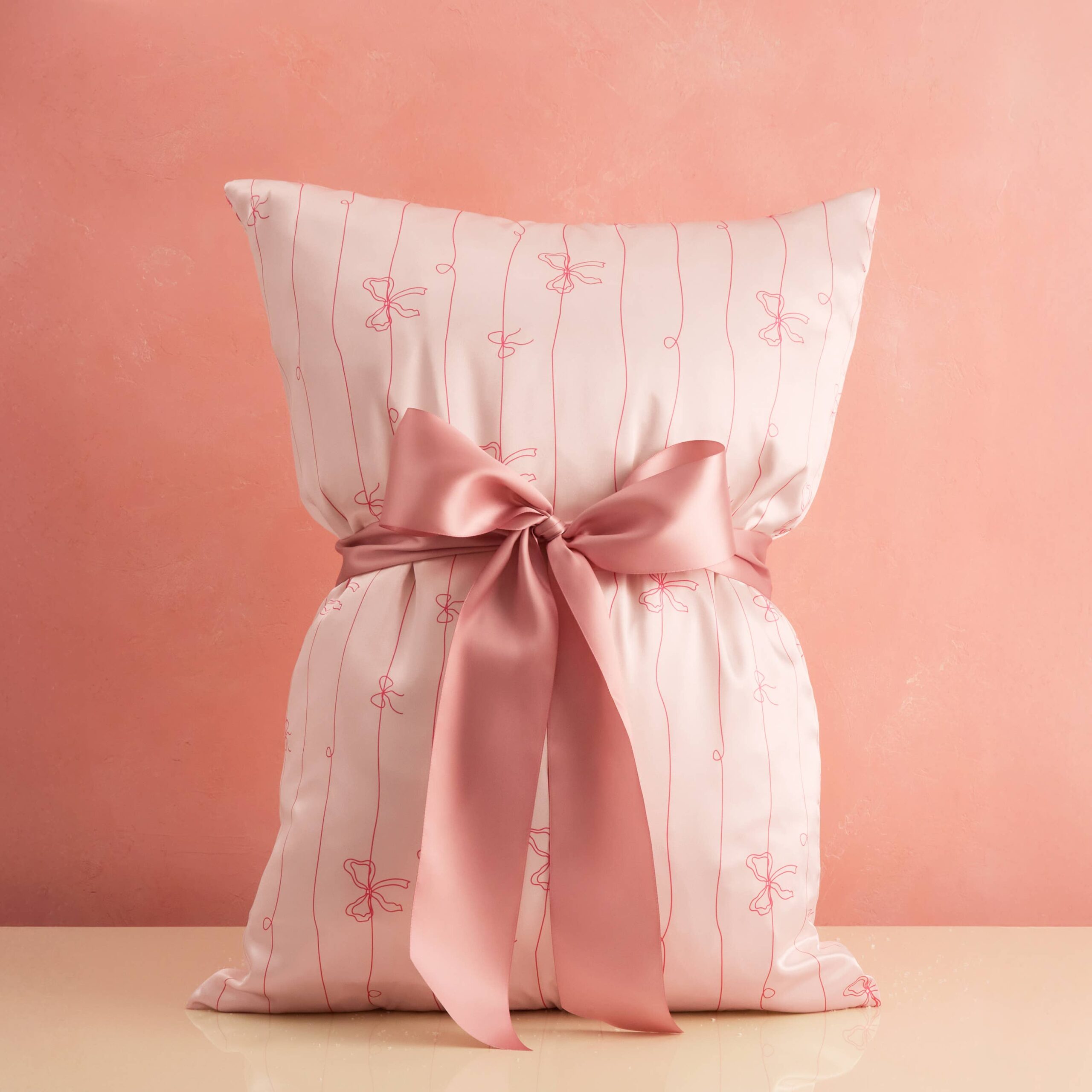 Holiday Satin Pillowcase in Striped Bows - Image 3