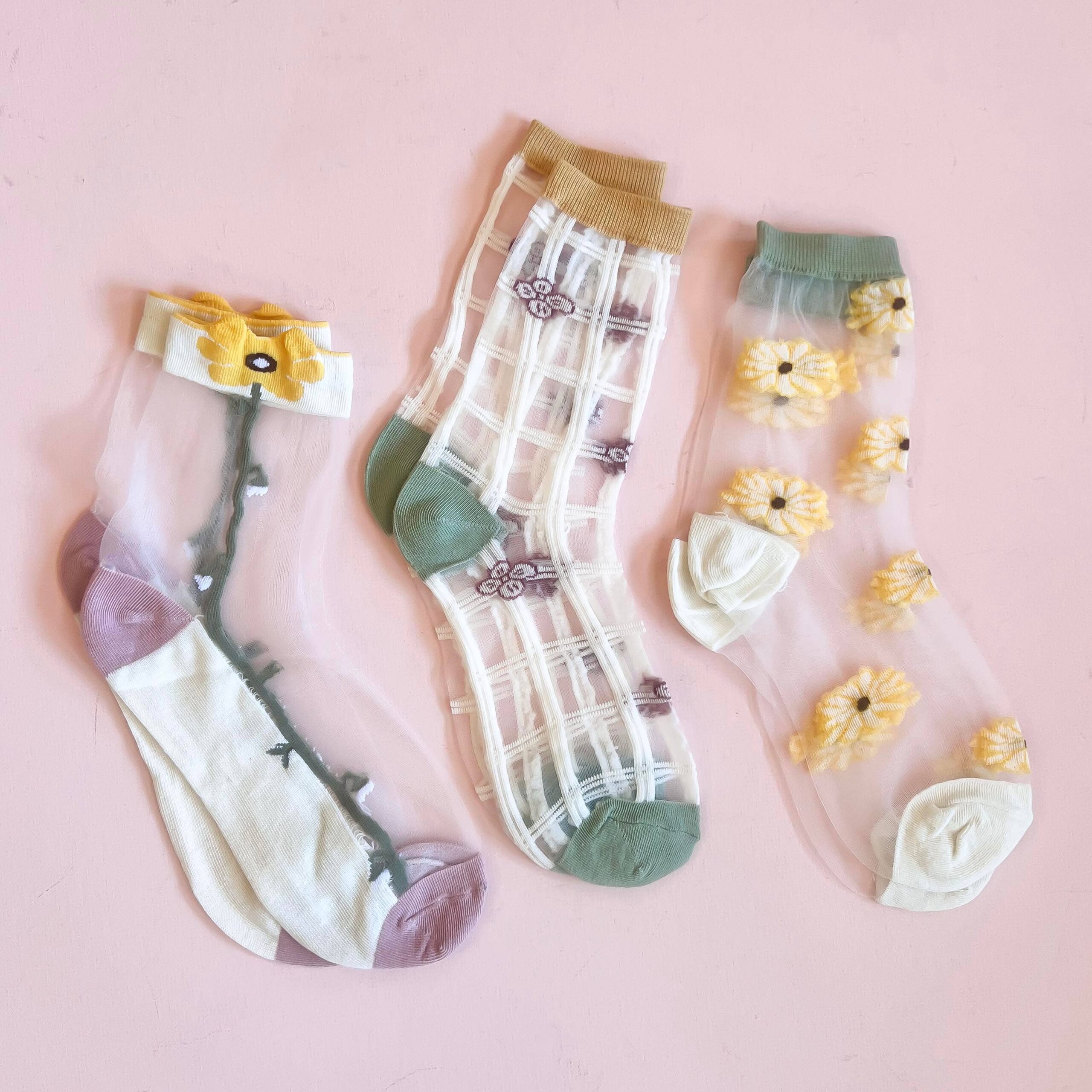 Fun Floral Breathable Glass Socks Set | 3 pairs