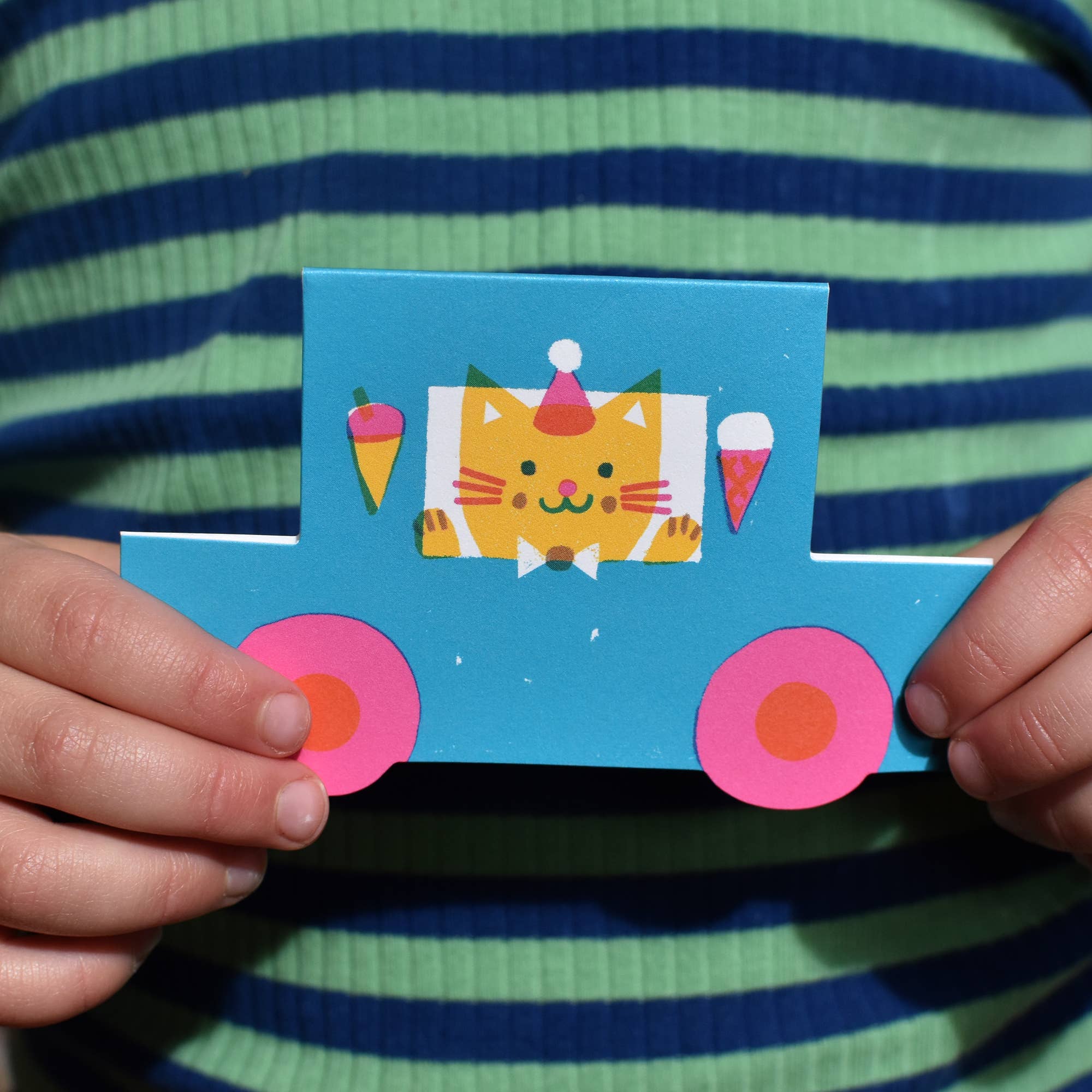 The Printed Peanut - Party Cat Little Blue Car Die Cut Card - Image 2
